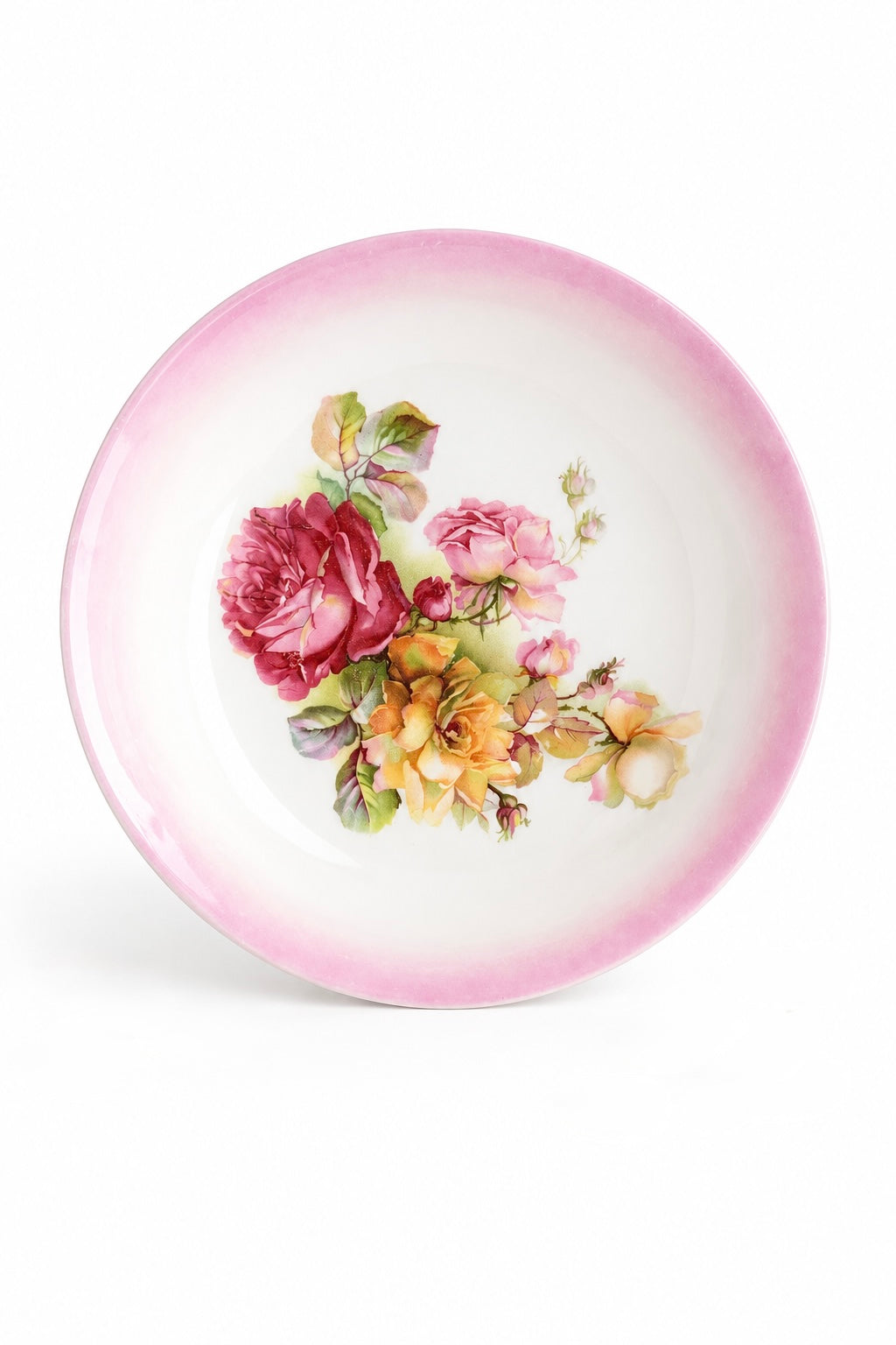 Antique Bavarian Porcelain Serving Bowl | Hand-Painted Pink Rose Floral Bowl | 1908–1939 | 10”