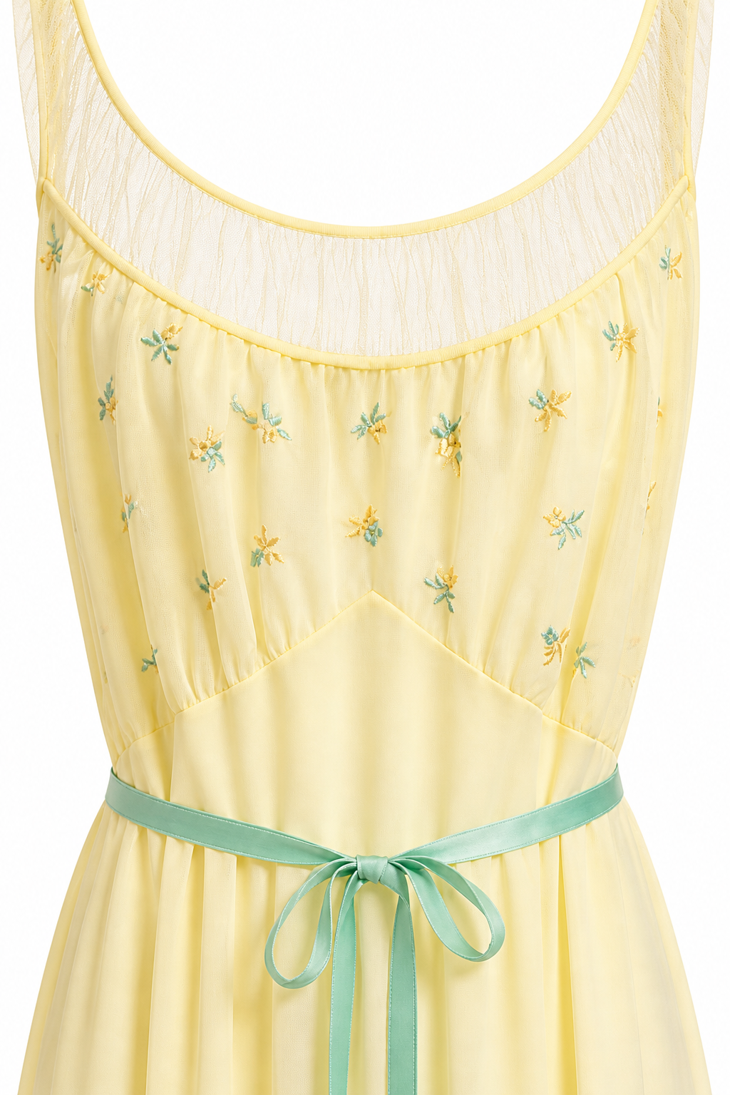 Vintage 1950s Van Raalte Yellow Embroidered Nightgown - Sheer Floral Lingerie Slip Dress | Made in USA | S/M