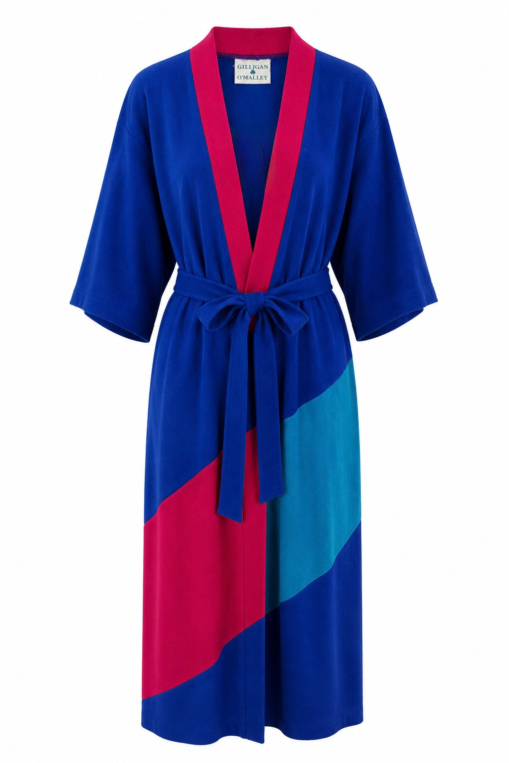 Rare Vintage 1970s–1980s Colorblock Robe | Electric Blue Belted Lounge Robe | One Size