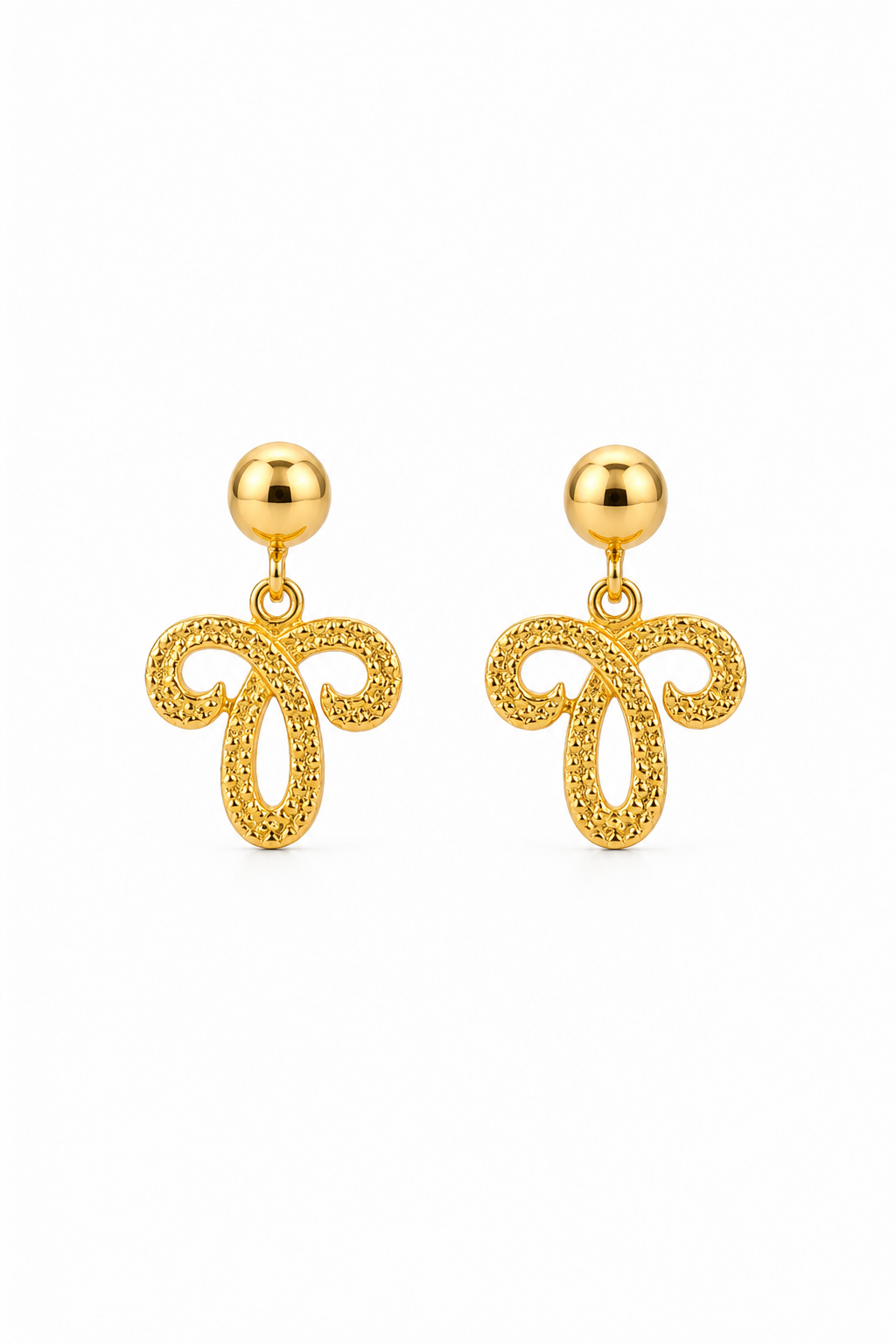 Vintage 1980s Gold Tone Aries Zodiac Clip-On Drop Earrings | Textured Astrology Earrings | 1”