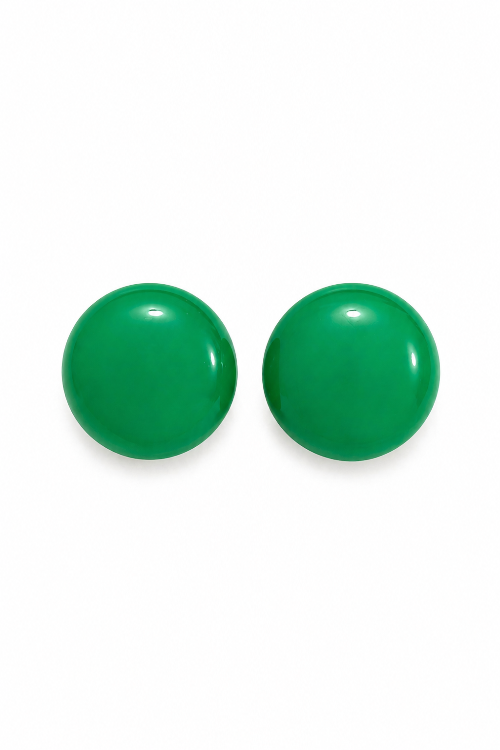 Vintage Emerald Green Round Clip-On Earrings | Bold Glossy Statement Earrings