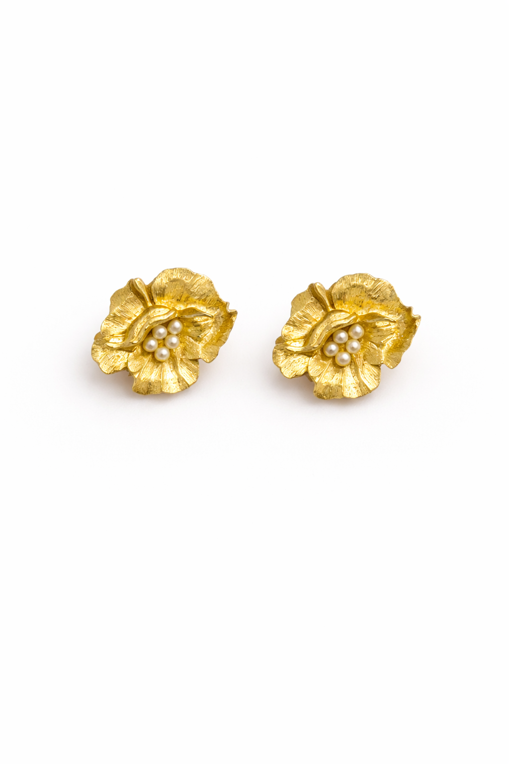 Vintage Trifari Gold-Plated Faux Pearl Clip-On Earrings | 1970s/1980s Rare Design
