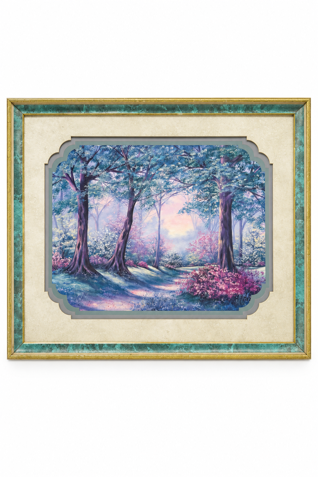 Vintage 1980s Home Interiors F. Buckley Signed Forest Path Framed Art Print