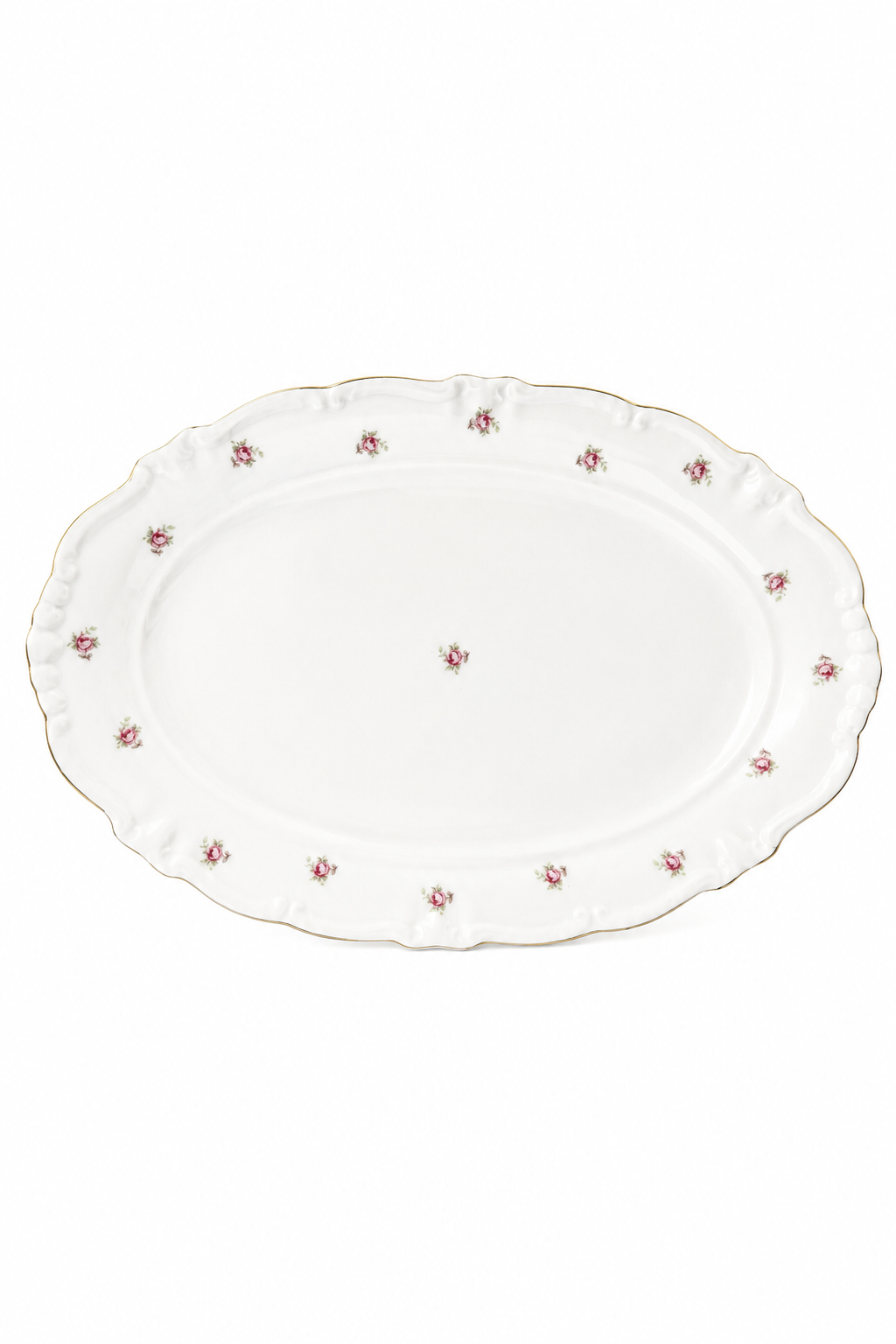 Vintage 1950s Pink Rose Porcelain Vanity Tray | Gold Trim Floral Perfume & Jewelry Display Plate