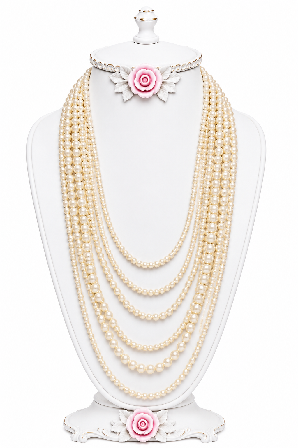 Vintage 1950s Multi-Strand Faux Pearl Necklace | Graduated 6-Strand Waterfall Statement Necklace