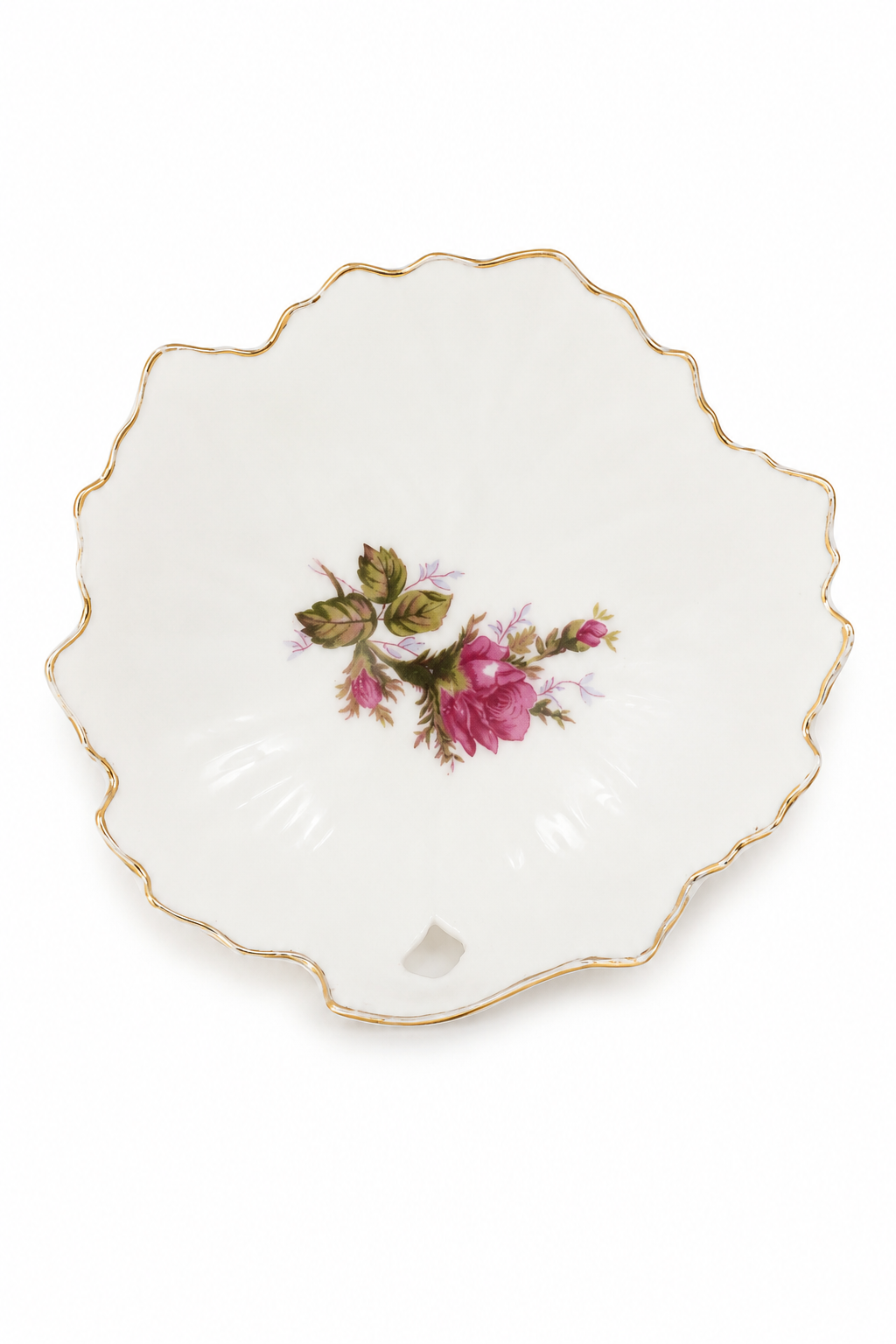 Vintage Floral Porcelain Jewelry Dish – Pink Rose & Gold Trim Trinket Plate | Sold Individually