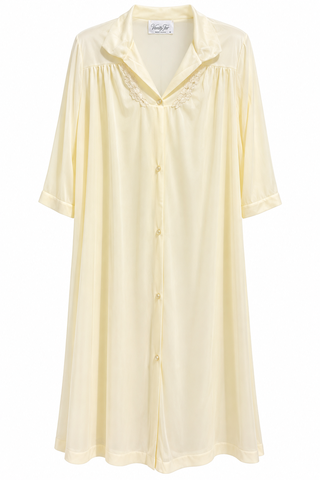 Vintage 1960s Vanity Fair NWT Pale Lemon Nylon Button Front Robe Nightgown | Size M