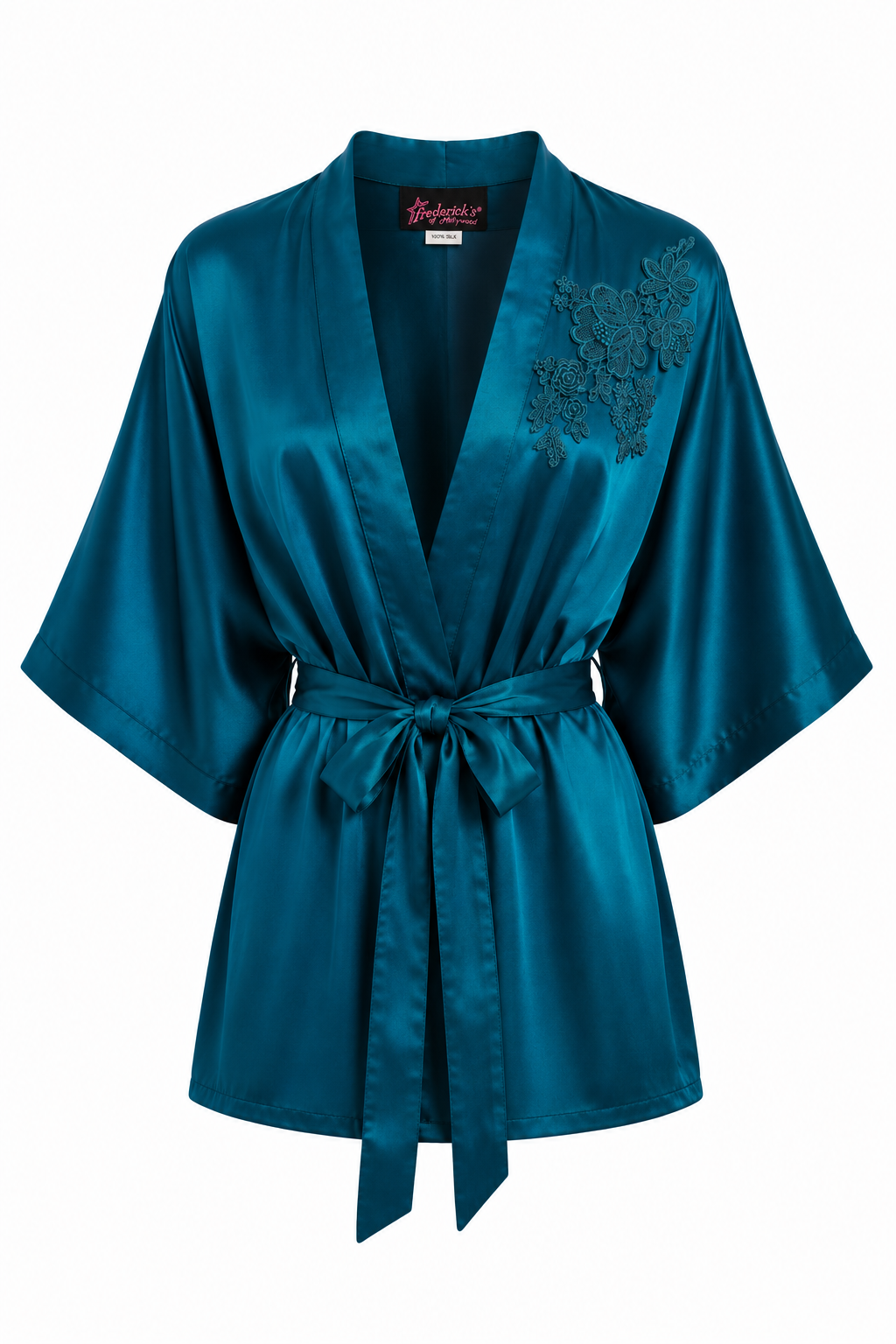 Frederick’s of Hollywood 100% Silk Teal Blue-Green Robe | Size Small