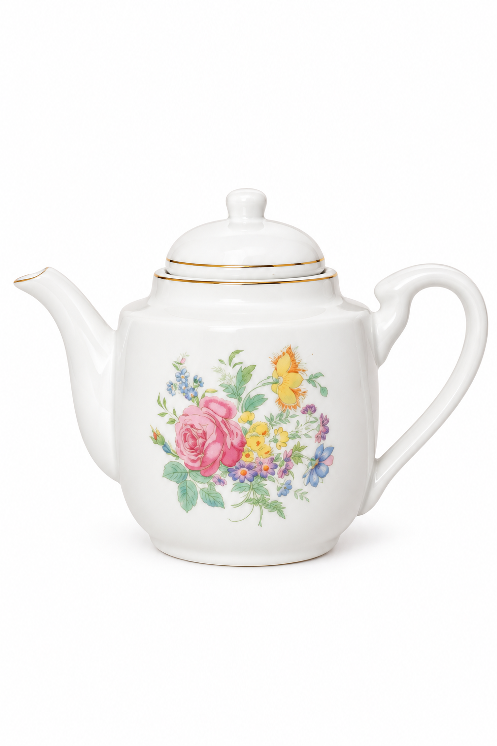 Vintage Mini Floral Teapot | Pink Rose Gold-Tone Porcelain Tea Pot