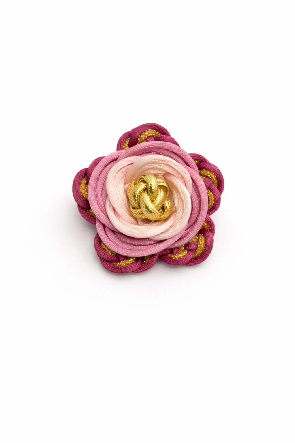Vintage Pink Rosette Brooch/Pin with Gold-Tone Center