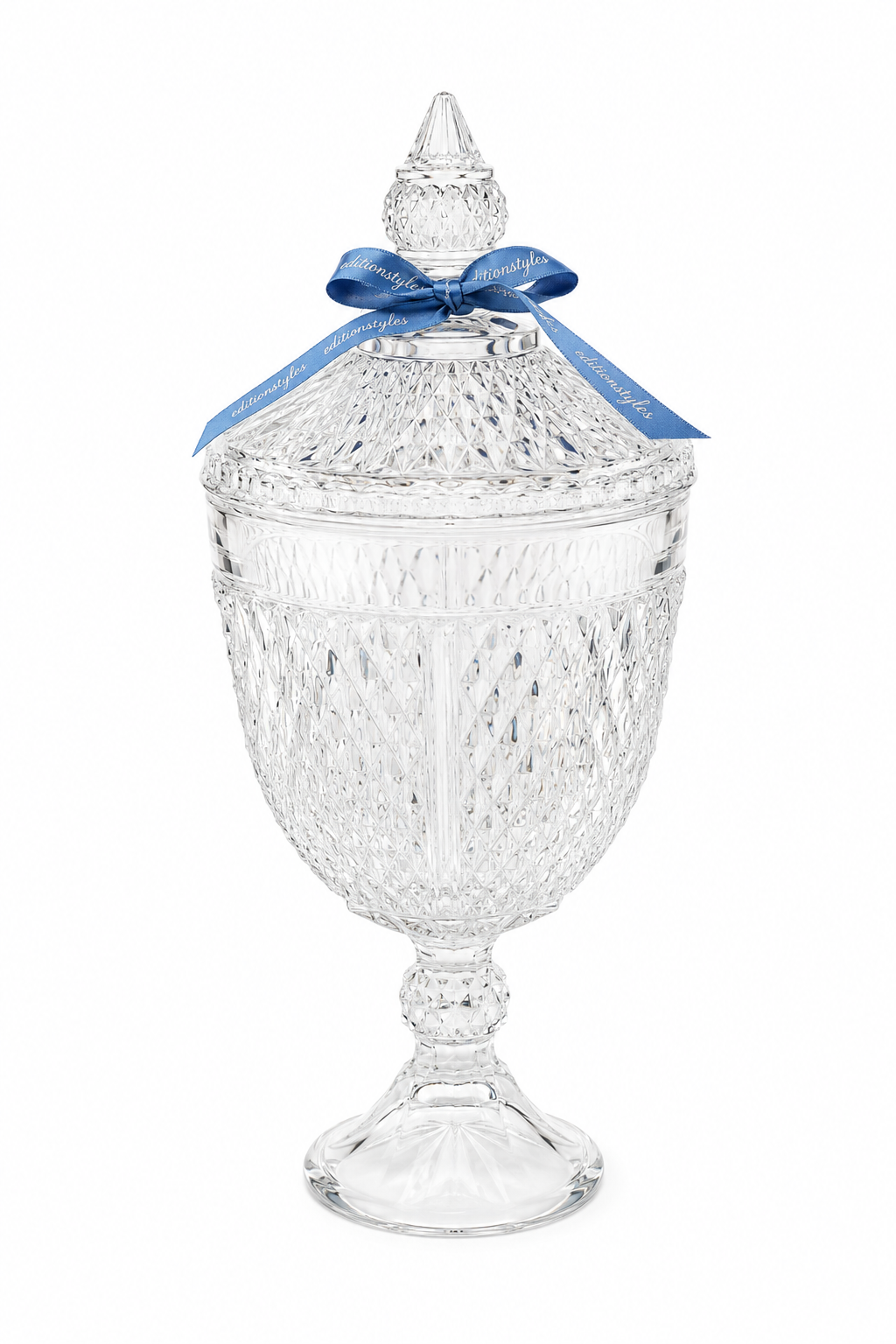 Vintage Cut Glass Pedestal Candy Dish with Lid | Elegant Crystal-Style Covered Apothecary Jar | 13” Tall