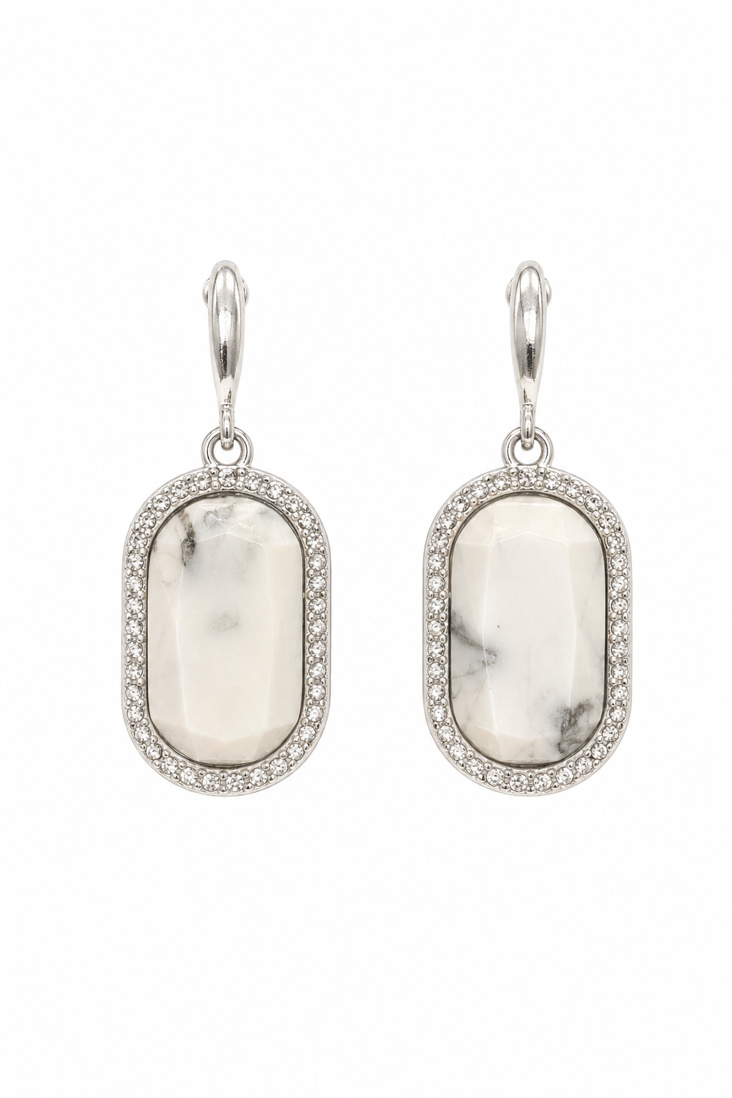Vintage Silver-Tone Marble Look Drop Stud Earrings