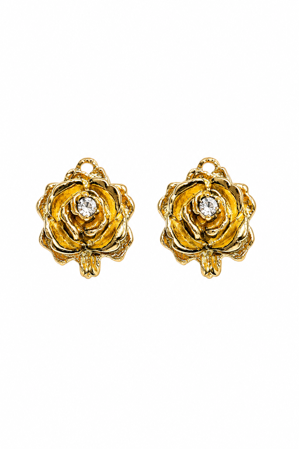 Vintage 1960s Gold Tone Tiny Rosebud Rhinestone Clip-On Earrings – 1/2”