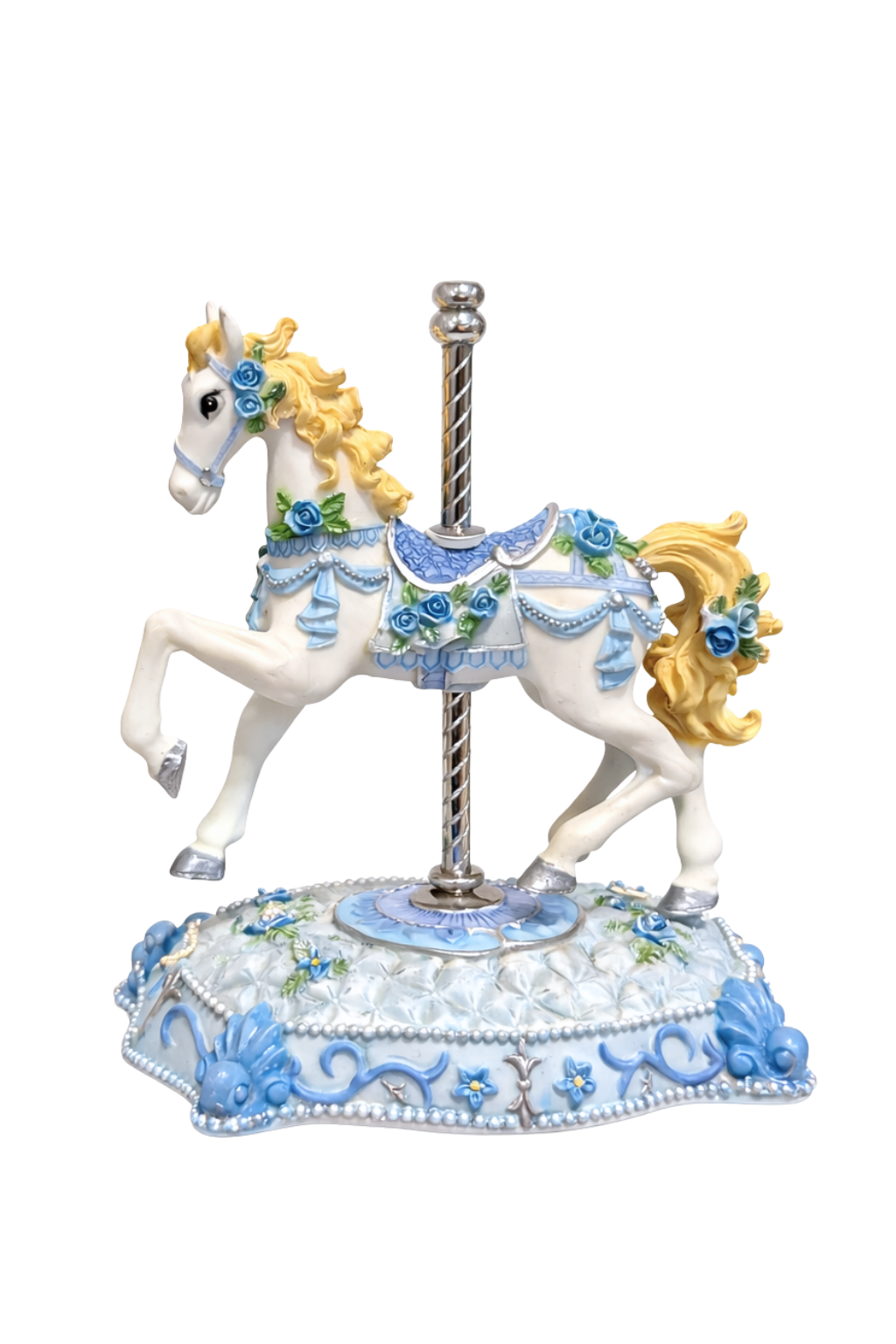 Blue Carousel Horse Music Box | Vintage Style Porcelain Carousel Figurine