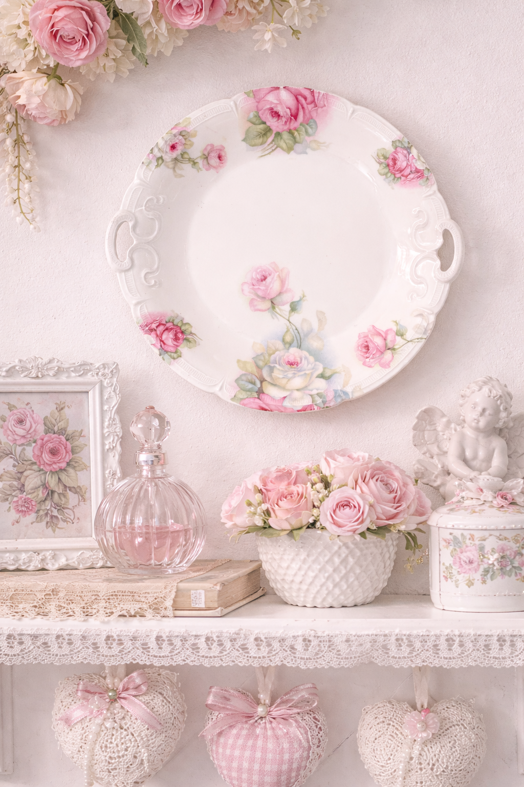 Antique Early 1900s German Floral Plate with Handles | Porcelain Serving Plate