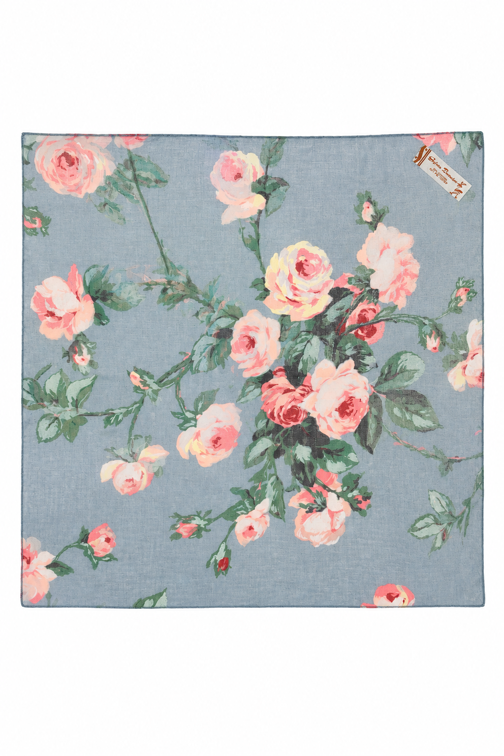 Vintage Dusty Blue & Pink Rose Floral Head Scarf | Romantic Neck Scarf