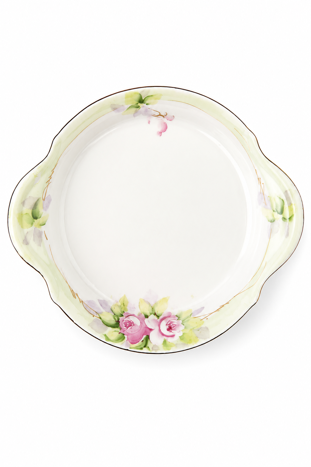 Antique 1911–1921 Nippon Hand-Painted Double Handled Porcelain Plate | Pink Roses | Gold Trim | 6”