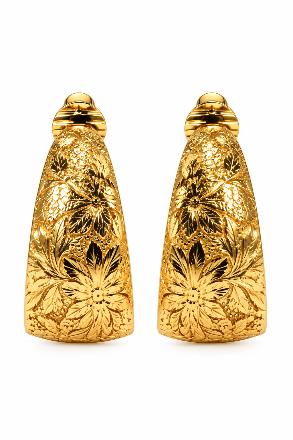 Vintage 1980s–1990s Avon Gold-Tone Embossed Floral Half-Hoop Clip-On Earrings