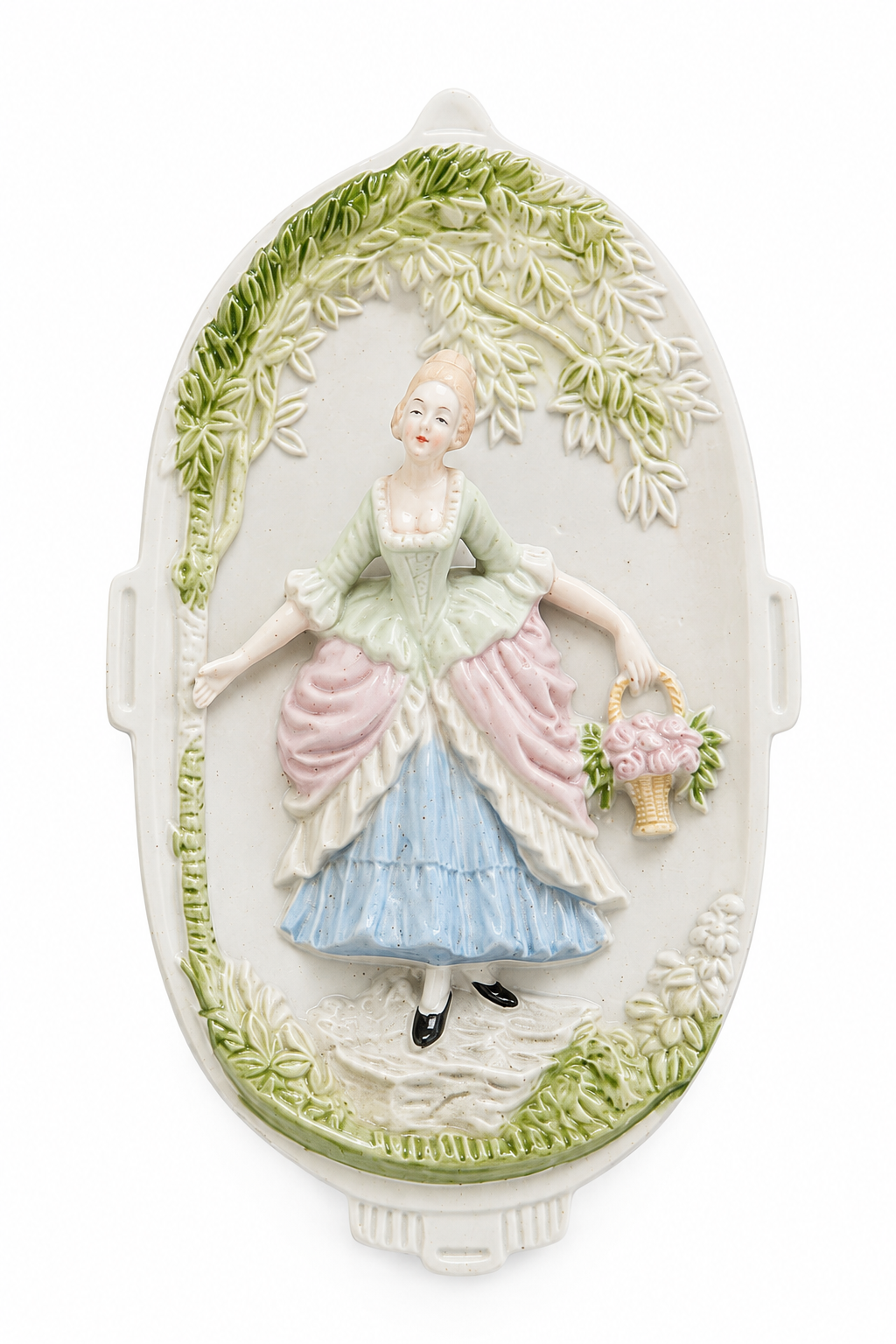 Antique 1945–1949 Chase Hand-Painted Bisque Lady Wall Plaque | Rococo Victorian Maiden Plaque | Cottagecore & French Country Décor