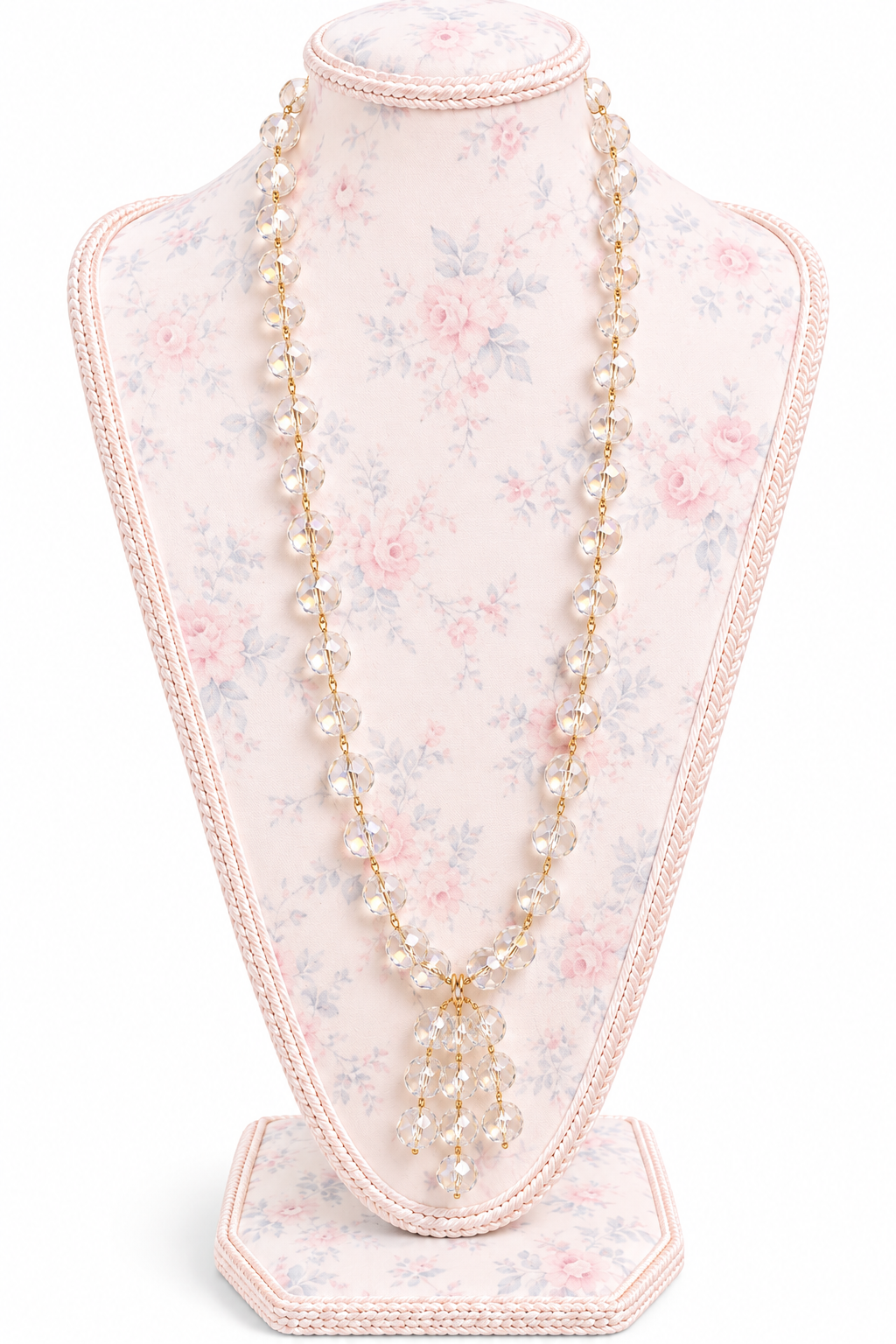 Vintage 1950s–1960s Clear Crystal Beaded Tassel Necklace | Elegant Long Flapper-Inspired Statement Jewelry