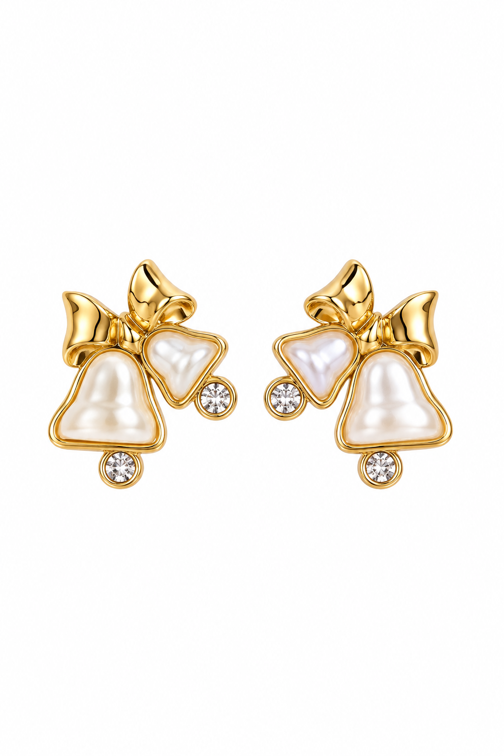 Vintage 1997 Avon “Pearly Bell” Gold-Tone Faux Pearl Holiday Stud Earrings | Christmas Jewelry