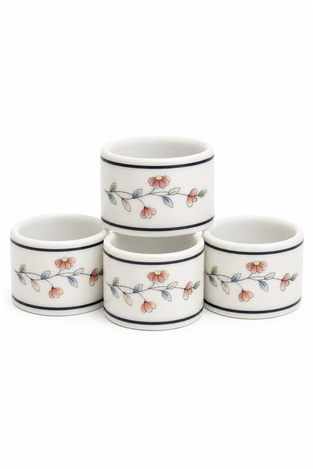 Vintage Princess House Heritage Blossom Napkin Rings – Set of 4 | 1980s–1990s Floral Tableware