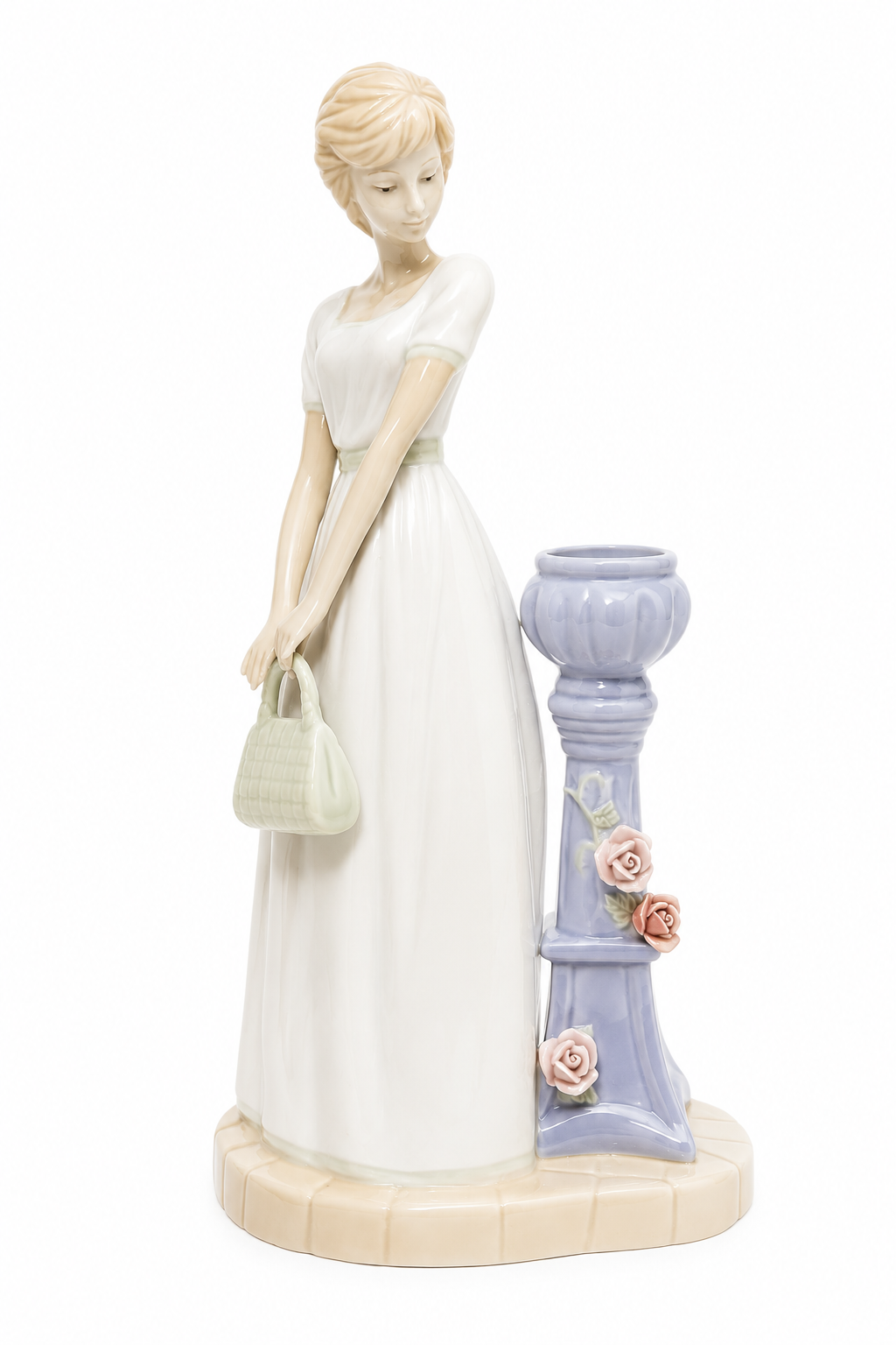 Vintage Caviezel Elegant Lady Candlestick Holder Figurine | Porcelain Woman with Handbag | Romantic Home Décor | 10”