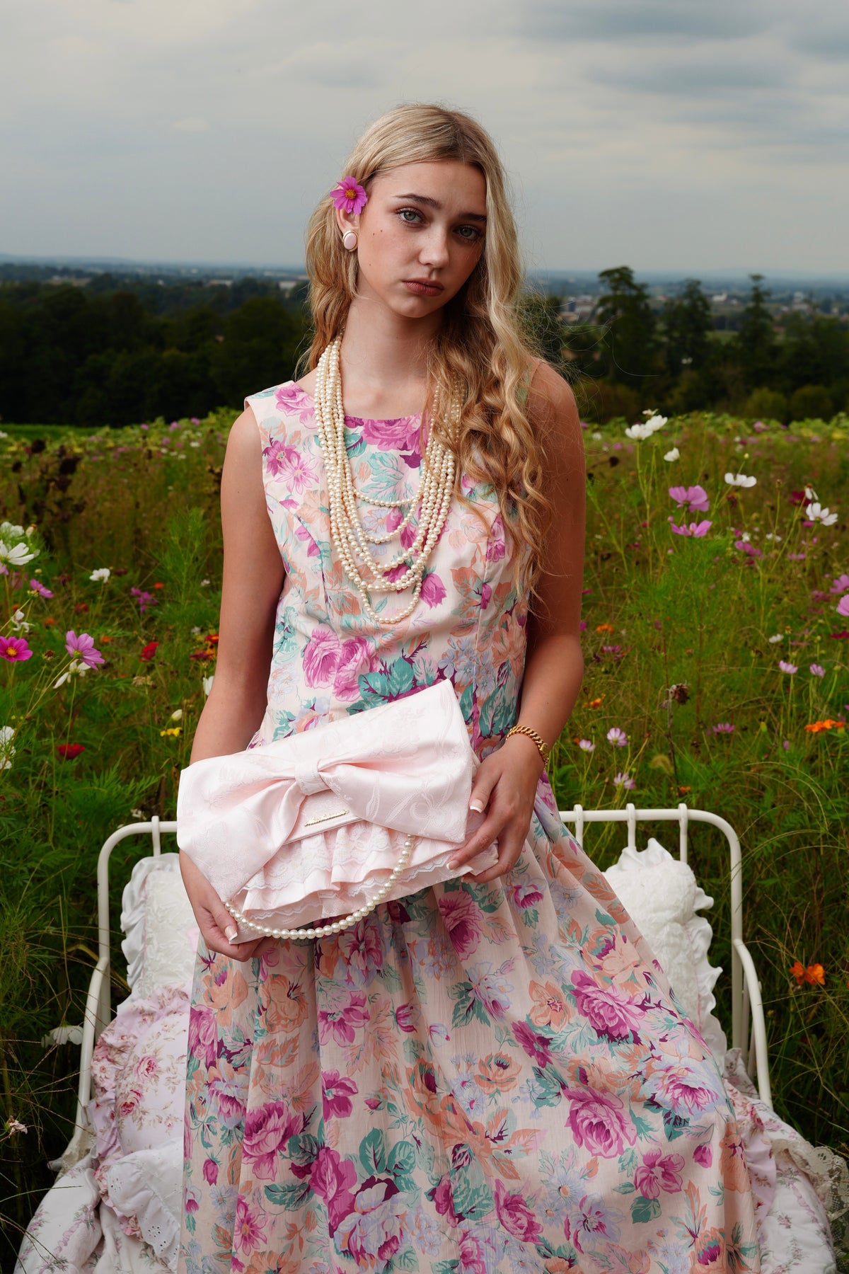California Garden Party | Vintage All That Jazz Floral Bow Dress (Made in USA, Small)
