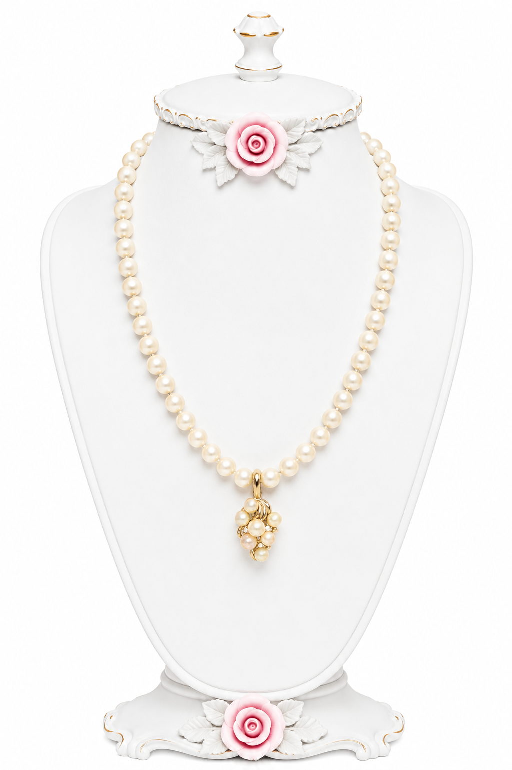 Vintage 1980s Faux Pearl Cluster Pendant Necklace | Gold-Tone Romantic Statement Jewelry – 18”