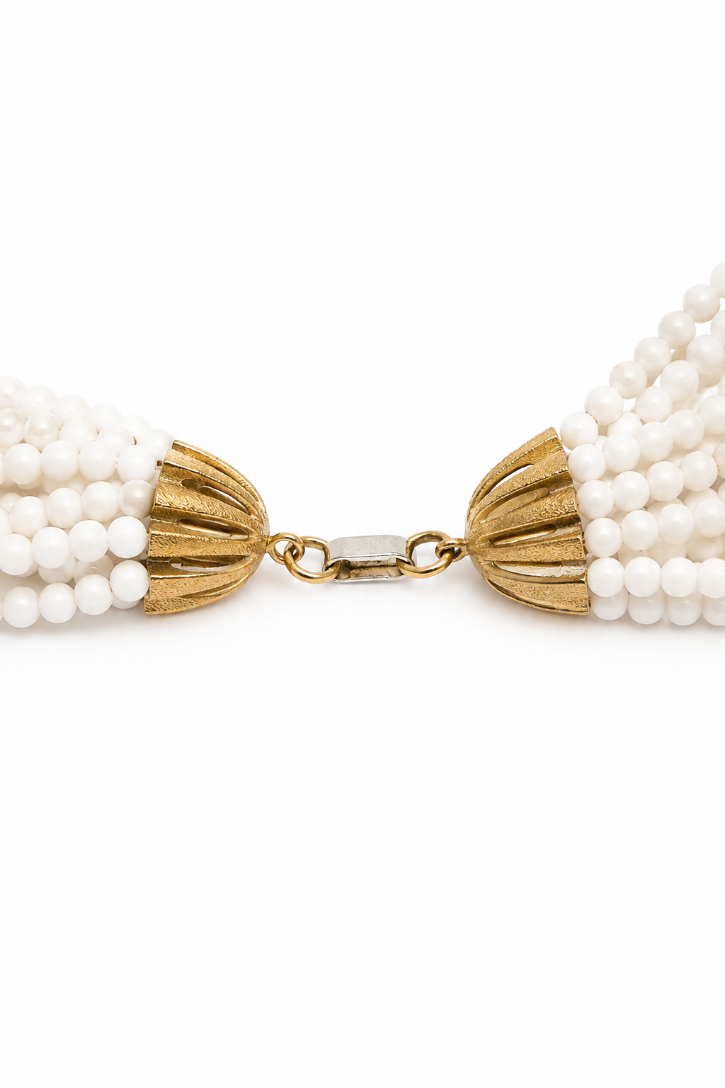 Vintage 1950s 16-Strand White Beaded Waterfall Statement Necklace