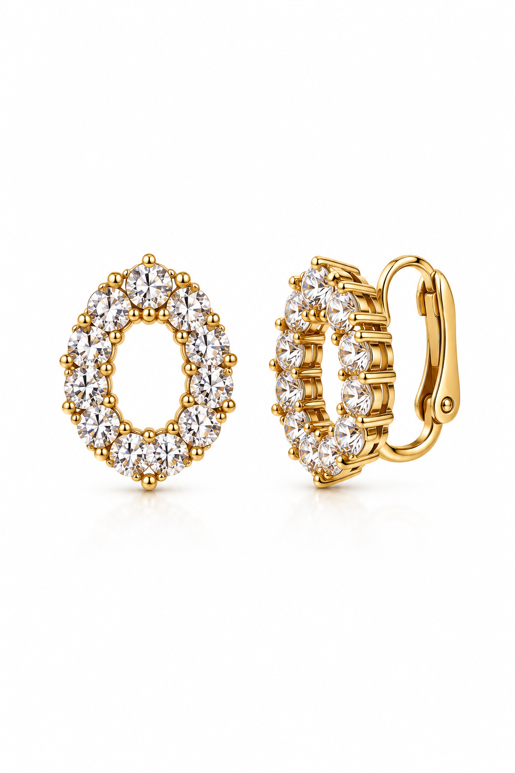 Vintage 1970s–1980s Gold-Tone Rhinestone Oval Wreath Clip-On Statement Earrings