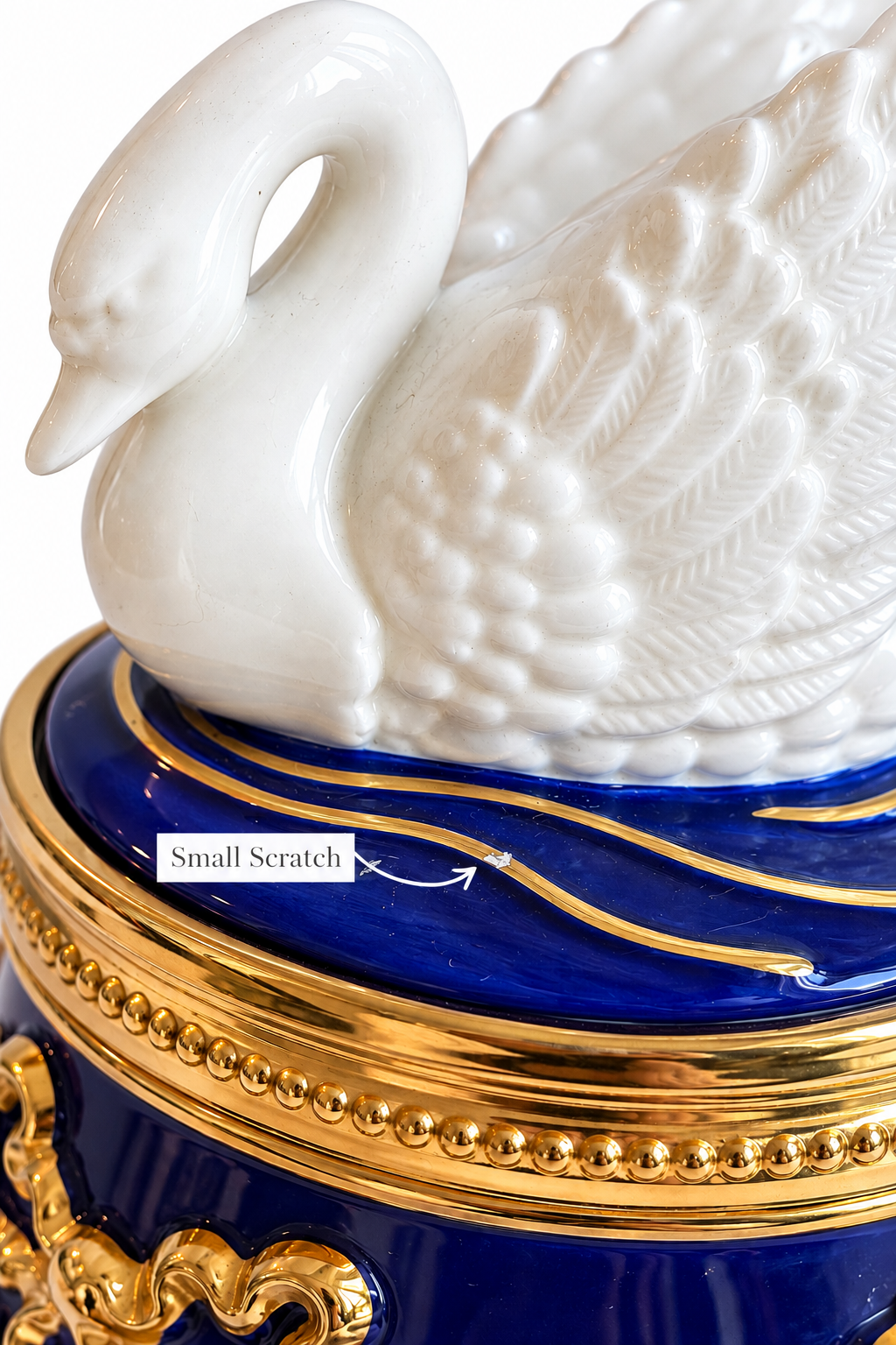 Vintage 1990s Teleflora Cobalt Blue & Gold Swan Musical Jewelry Trinket Box – Plays “Swan Lake”