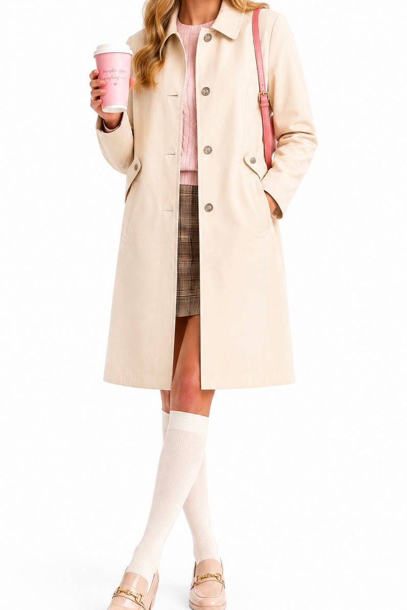 IZZI Beige Trench Coat | Classic Cotton Blend Jacket | Size Large