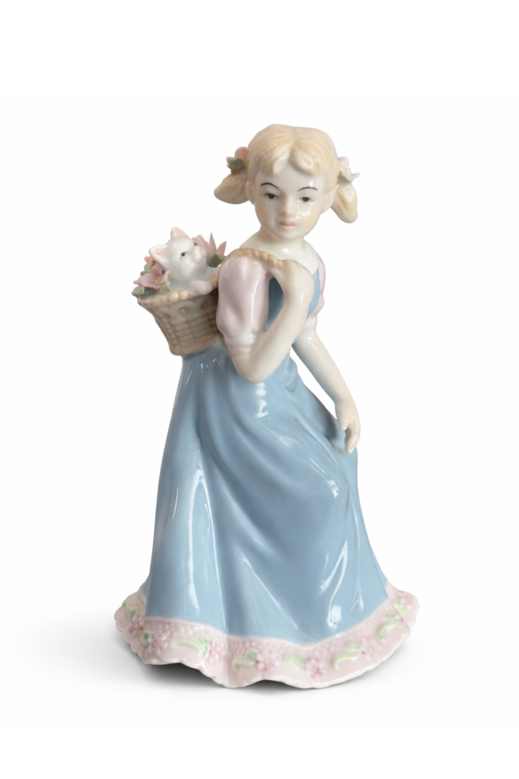 Sweet Garden Girl with Kitten Basket Porcelain Figurine | Cottagecore Collectible