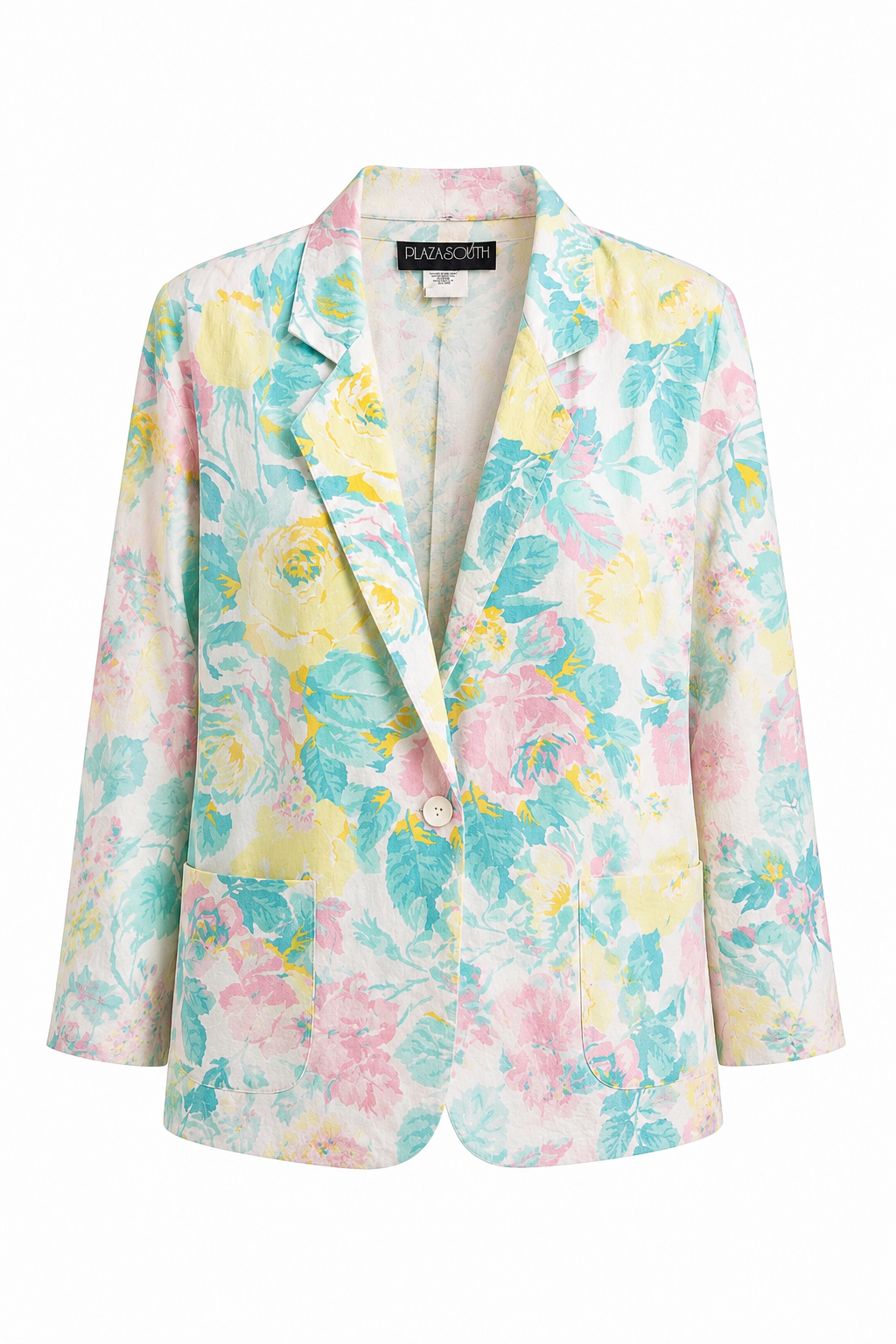 Vintage Plaza South Pastel Floral Cotton Blazer | Oversized Cottagecore Spring Jacket | 100% Cotton | Size 8