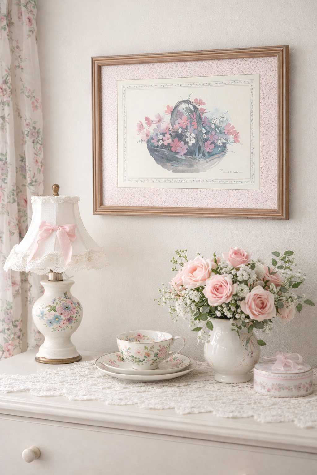 Vintage JCPenney Floral Basket Wall Art | Cottagecore Framed Print