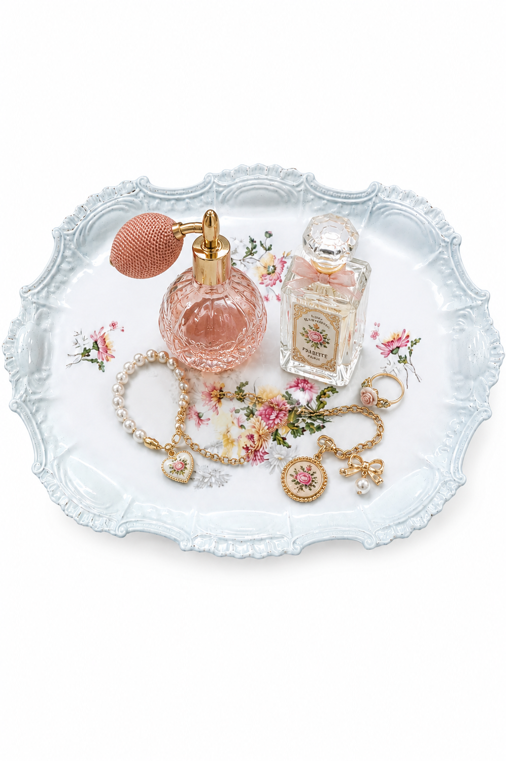 Antique 1890s–1915 Embossed Floral Vanity Tray | 120+ Year Old Porcelain Dresser Tray | Cottage Chic Décor