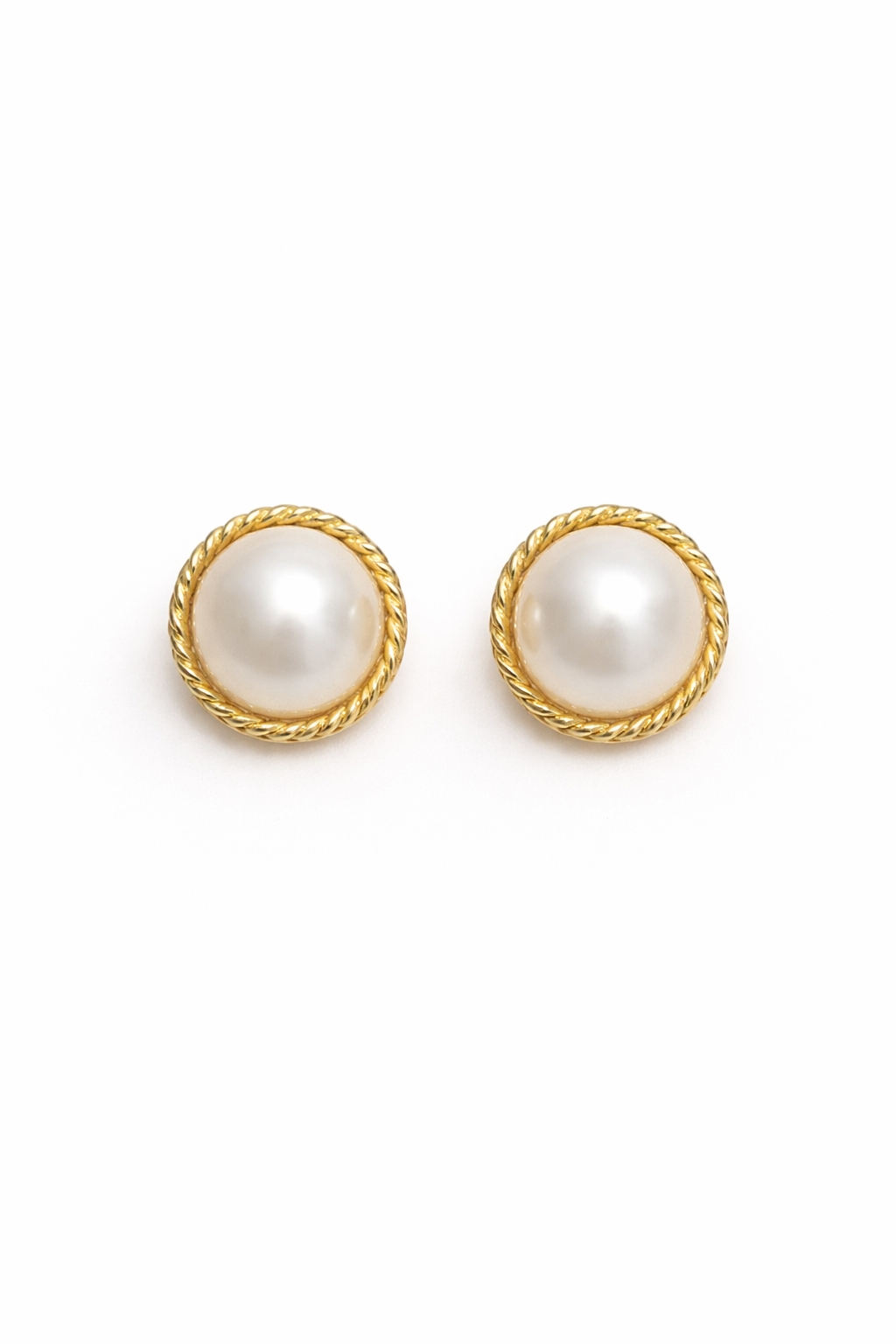 Vintage Gold-Tone Faux Pearl Clip-On Earrings | Classic Rope Edge Design