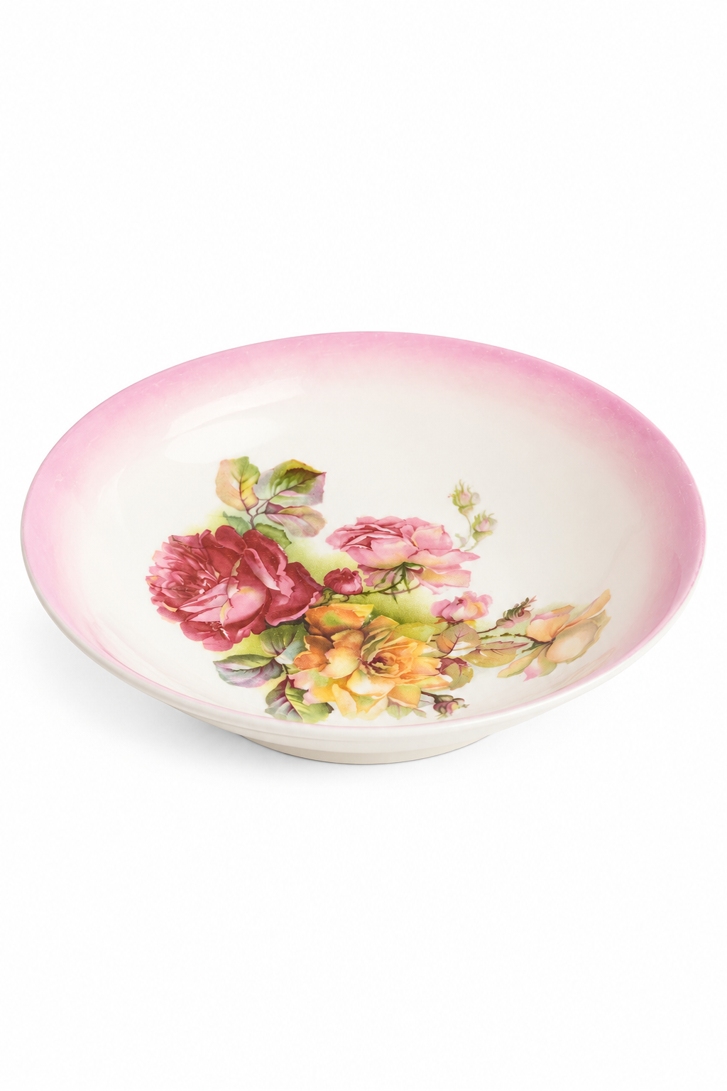 Antique Bavarian Porcelain Serving Bowl | Hand-Painted Pink Rose Floral Bowl | 1908–1939 | 10”