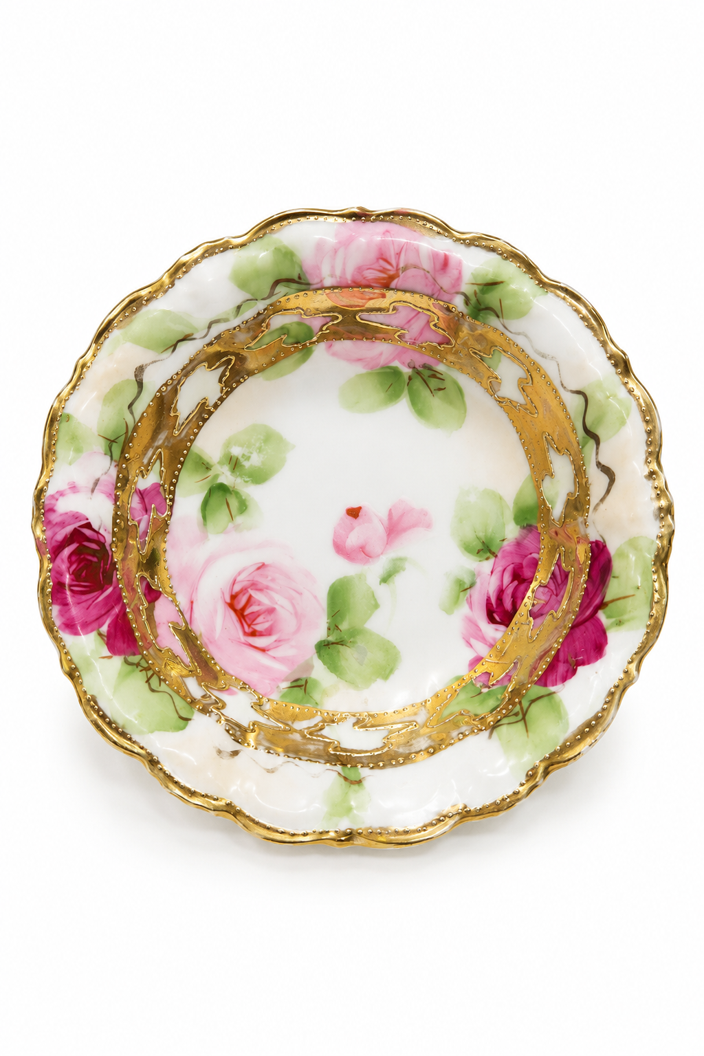 Antique 1891–1911 Nippon Hand-Painted Rose Cabinet Plate | Maple Leaf Mark | 5” Decorative Plate