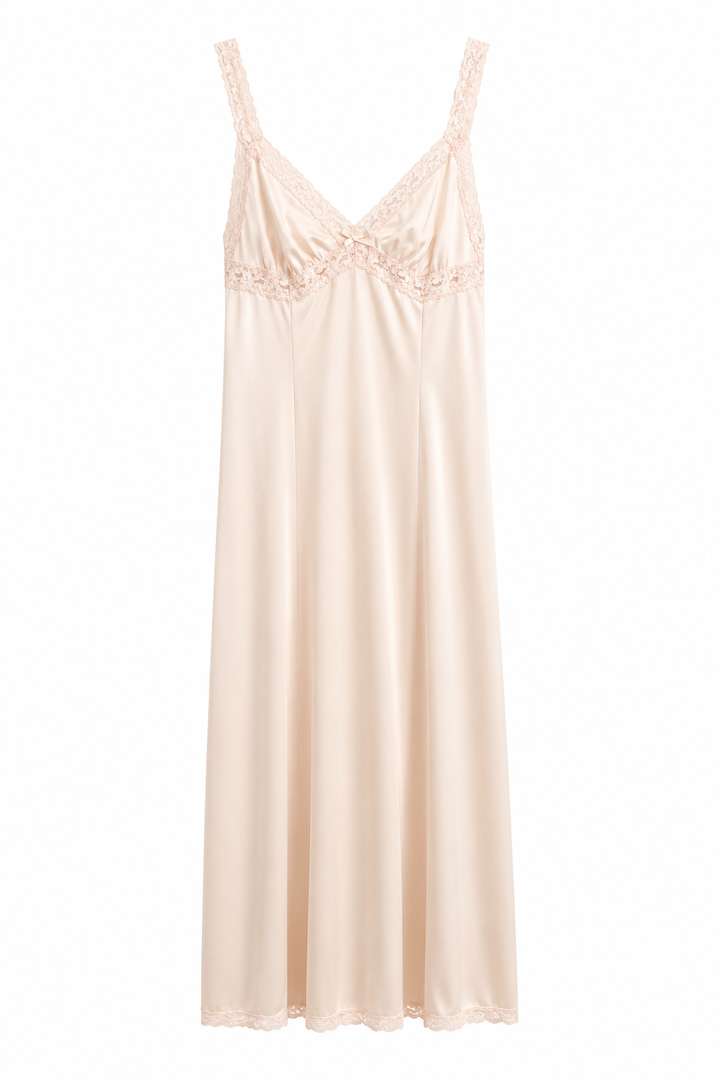 Vintage Beige Lace Full Slip Nightgown | Soft Stretch Lingerie Slip | Size S/M
