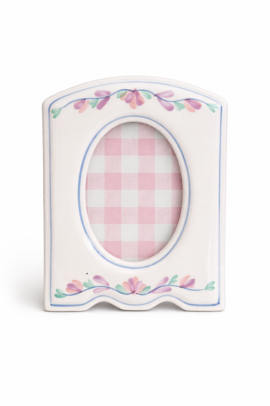 Vintage 1980s Ceramic Picture Frame | Pastel Floral Cottagecore Mini Frame, 2x3 Oval Photo Frame Decor