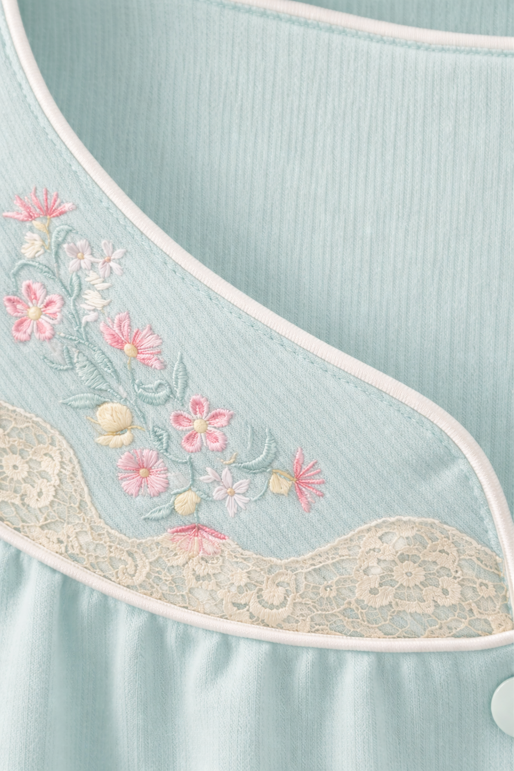 Vintage 1980s-90s Powder Blue House Coat | Floral Embroidered Lace Robe, Feminine Lounge Dress- size M