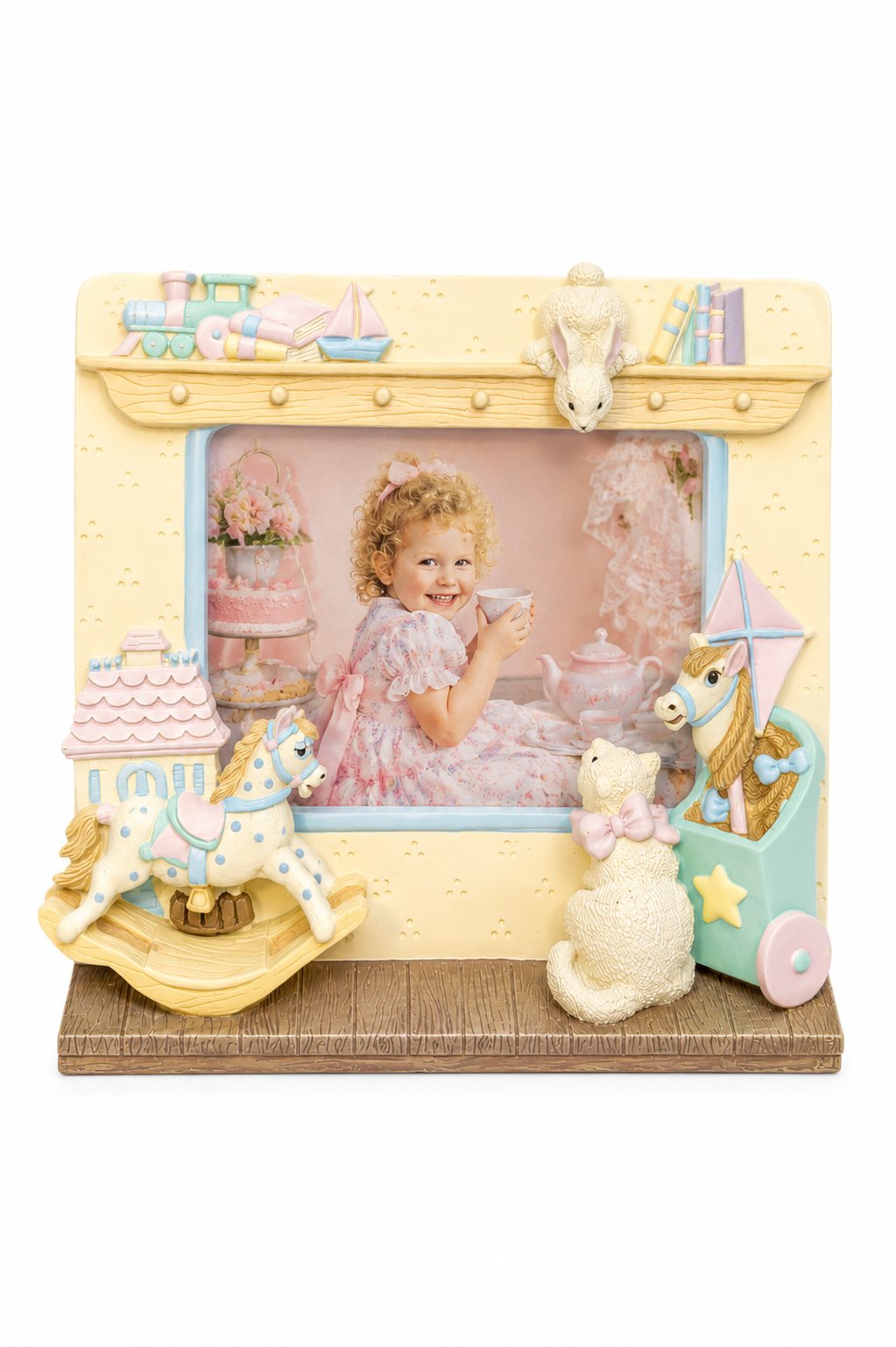 Vintage Pastel Nursery Photo Frame | Rocking Horse & Teddy Bear Picture Frame | Holds 3.5” x 5” Photo | New Old Stock