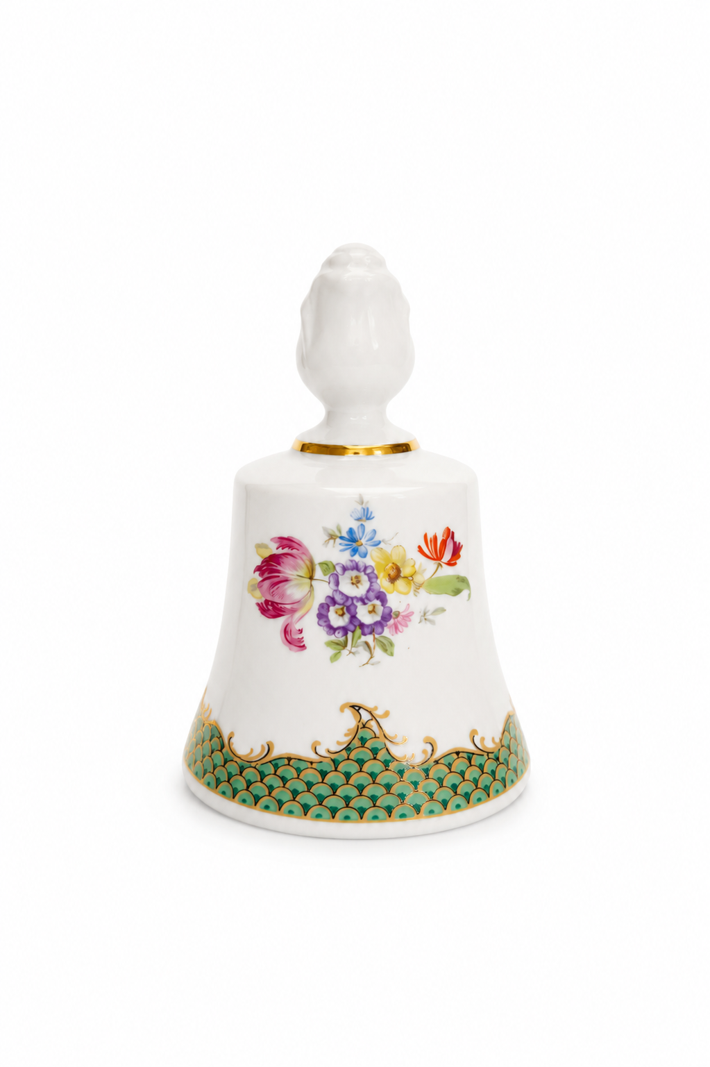 Vintage Danbury Mint Bareuther Waldsassen Bavaria Germany Floral Bone China Bell | Rose Bud Handle | Hand-Painted