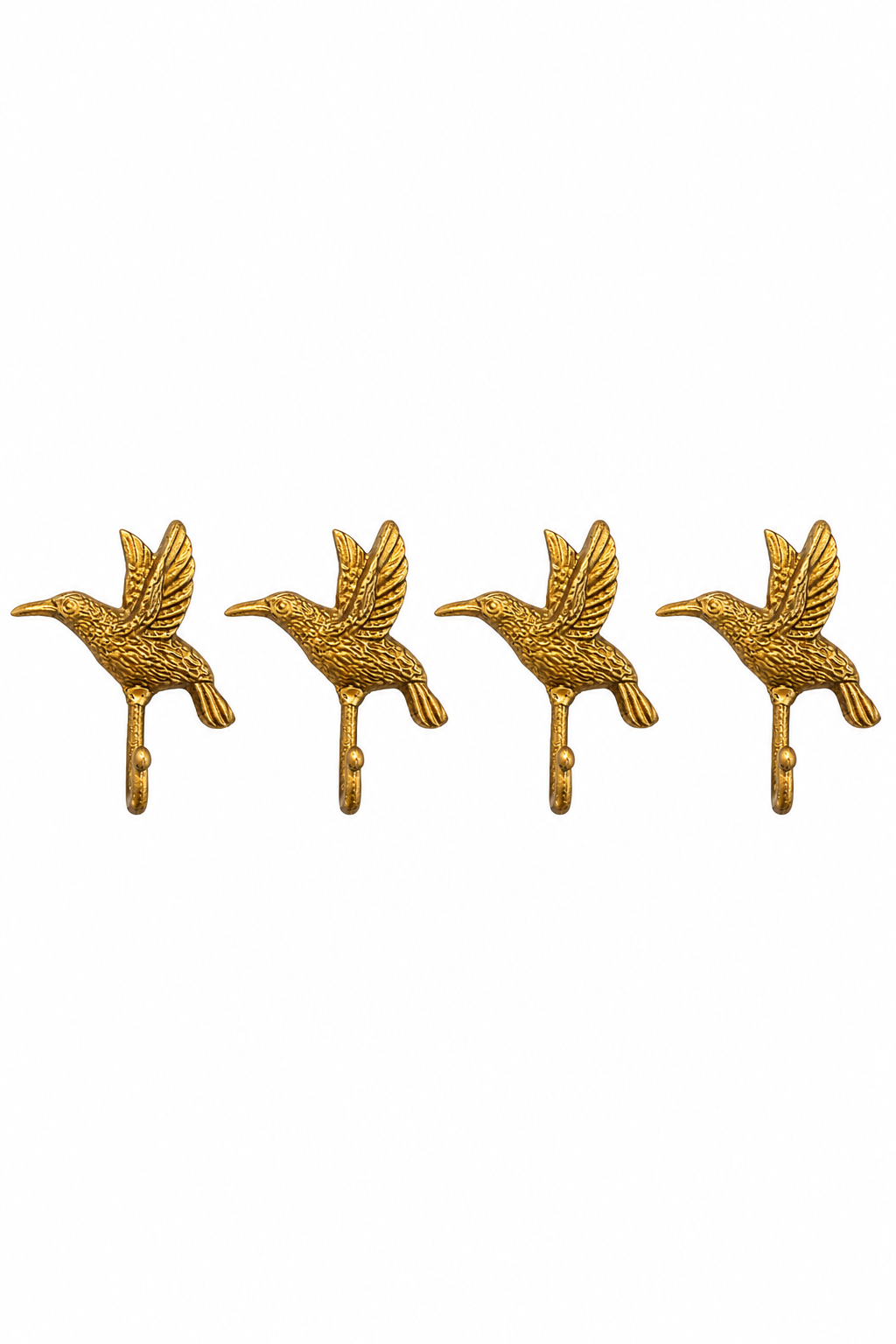 Set of 4 Gold Tone Bird Wall Hooks | Vintage-Inspired Shabby Chic Wall Decor