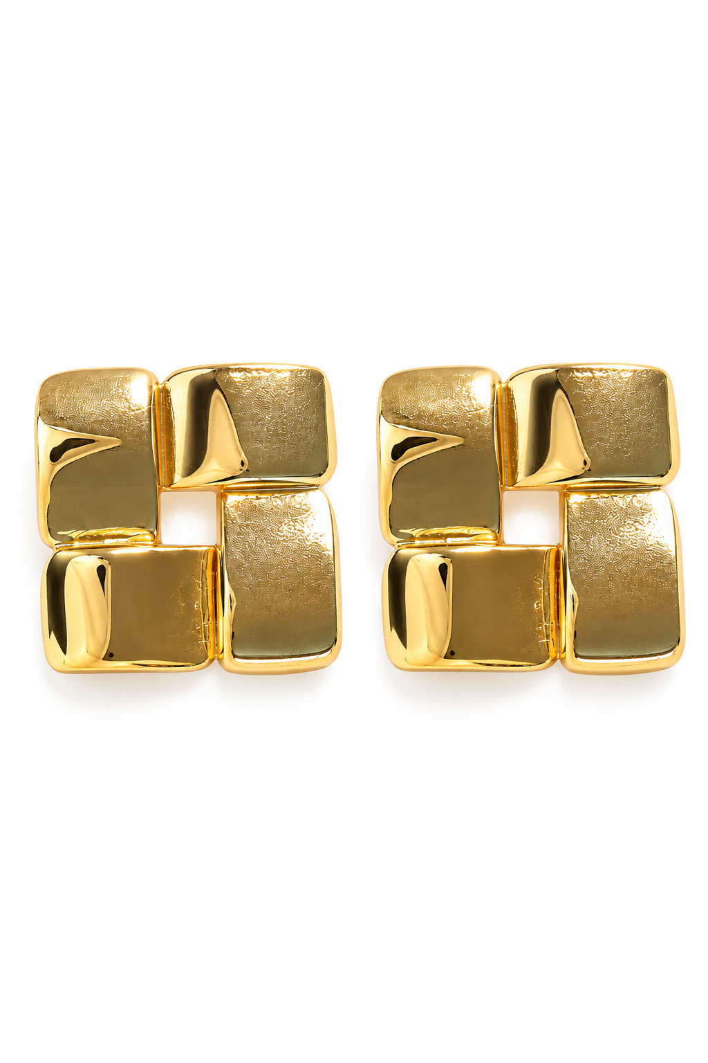 Vintage 1980s–1990s Gold-Tone Geometric Woven Square Statement Stud Earrings