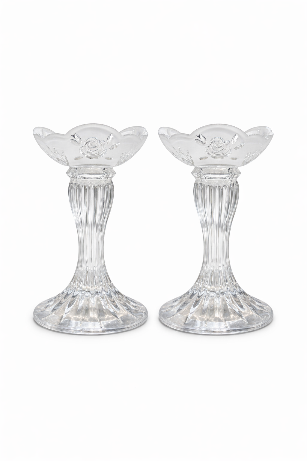 Southern Garden 1990s Lead Crystal Rose Candle Holders | Set of 2