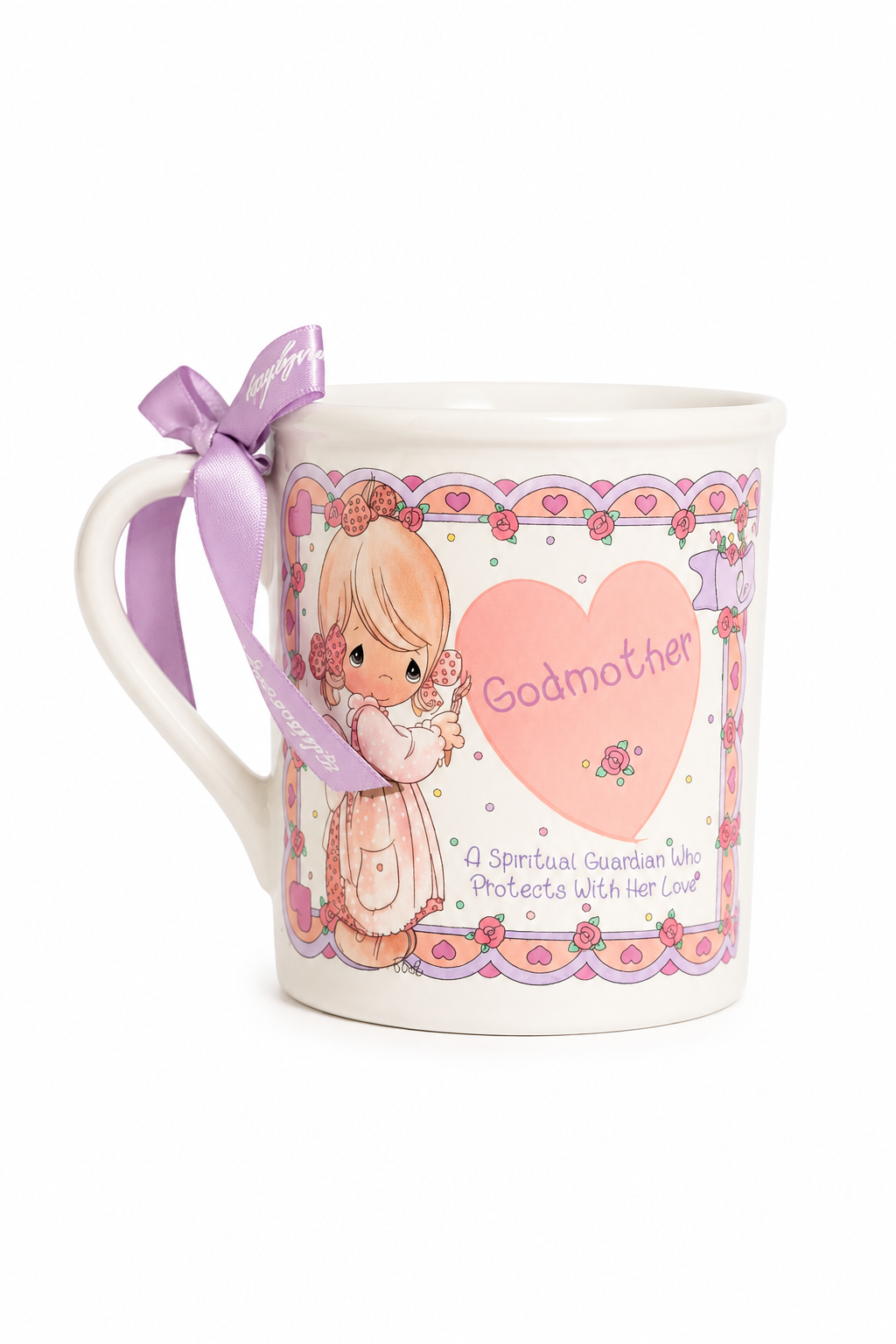 Vintage 1990s Precious Moments Godmother Mug | Heartwarming Gift Coffee Cup with Ribbon