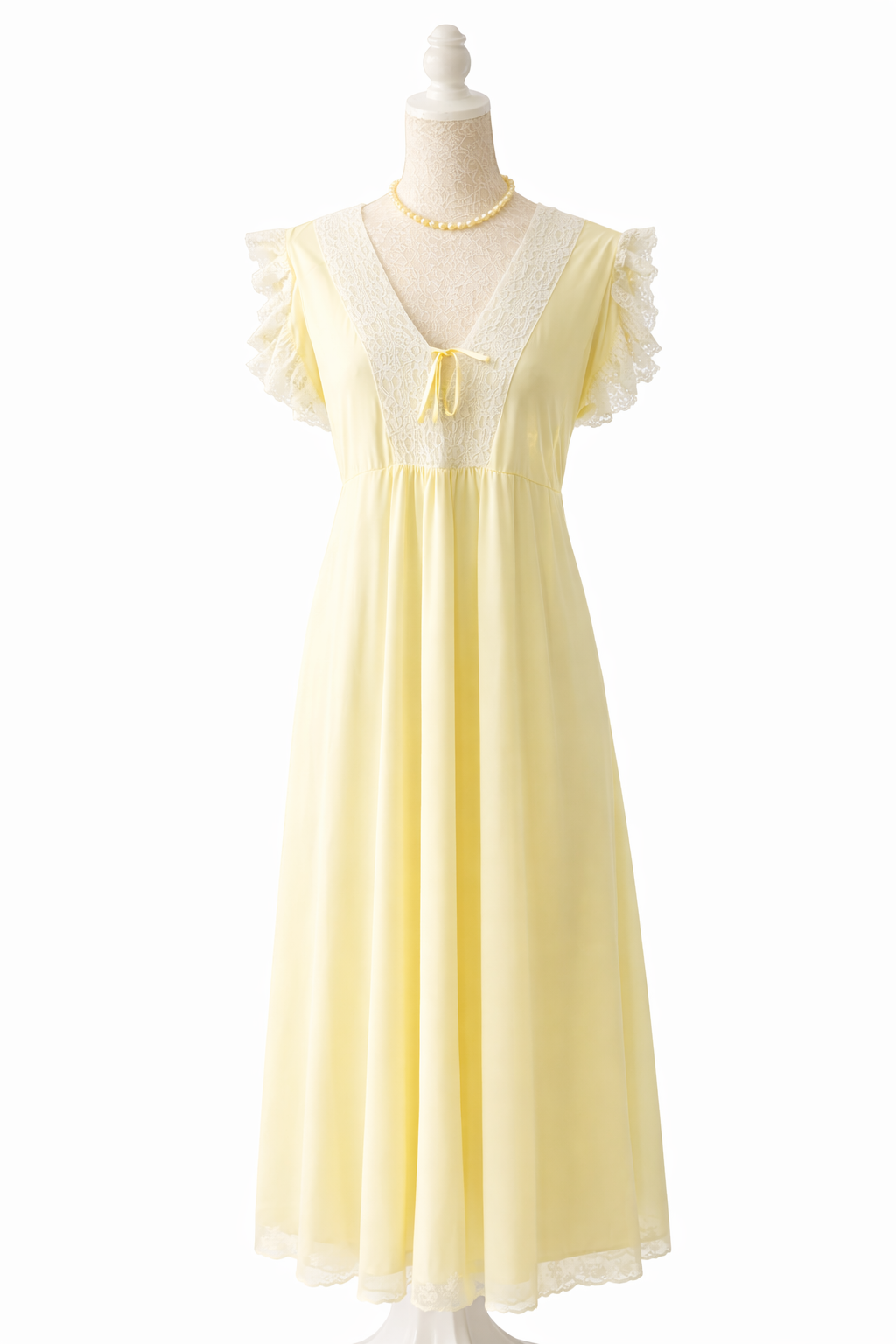 Vintage Butter Yellow Lace Nightgown – Romantic Sheer Slip Dress, Feminine Cottagecore Lingerie | S